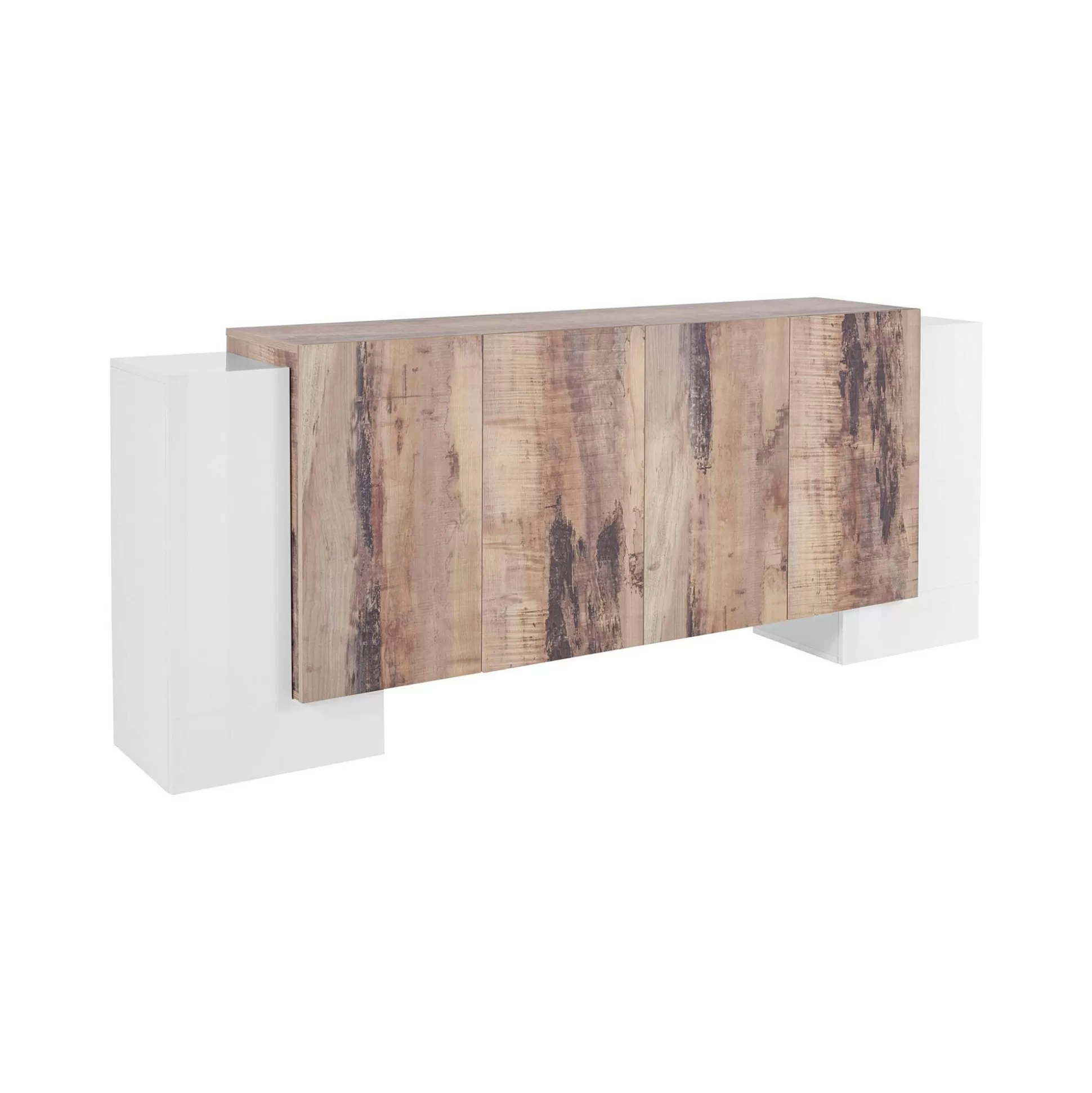Dmora Credenze<Credenza Hades, cm 210x45h85, Bianco lucido e Acero