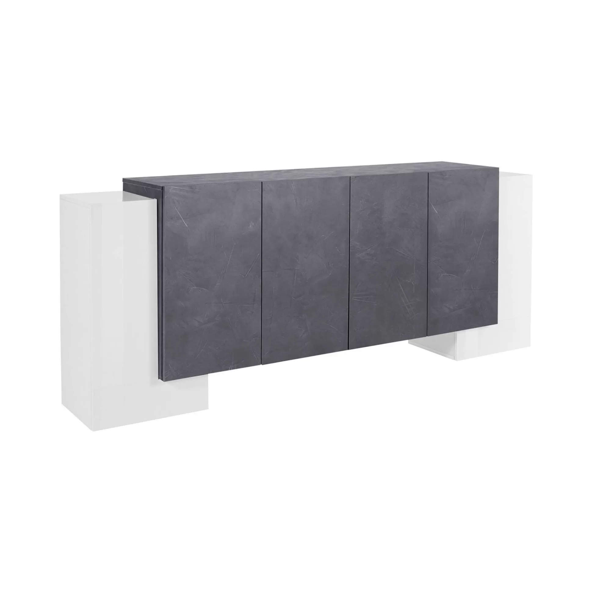 Dmora Credenze<Credenza Hades, cm 210x45h85, Bianco lucido e Ardesia
