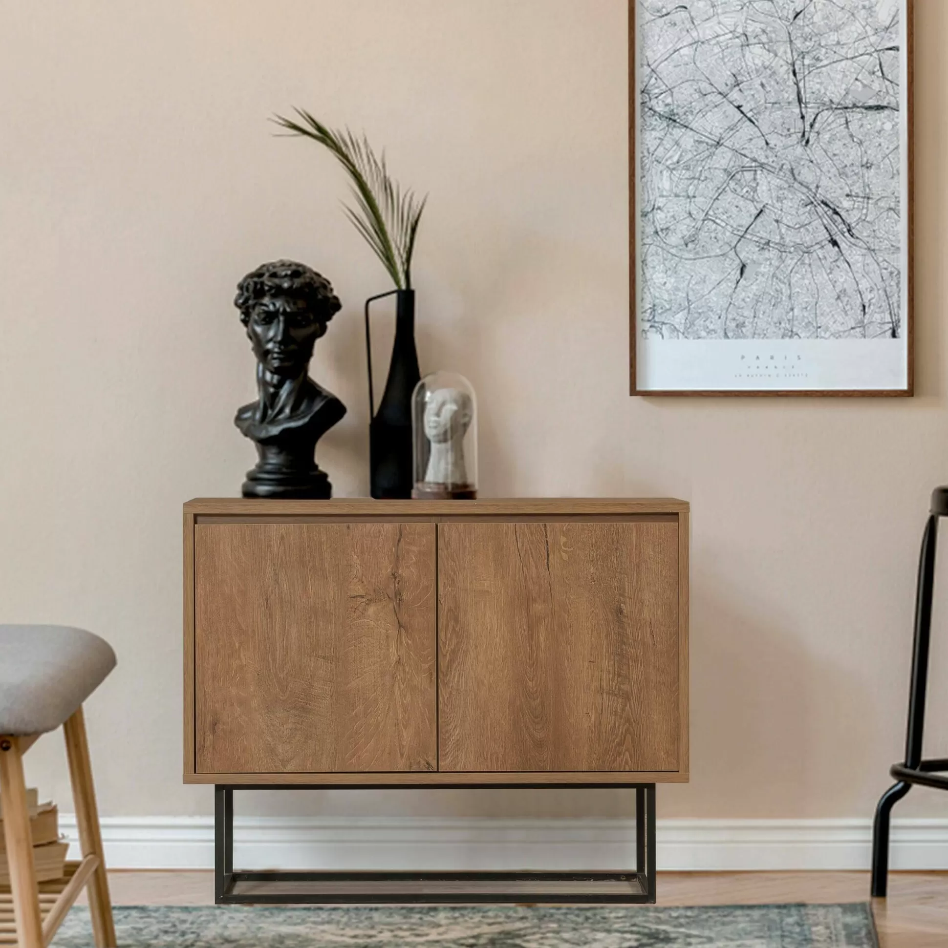 Dmora Credenze<Credenza Indiano, 90x36h72 cm, Noce e Nero
