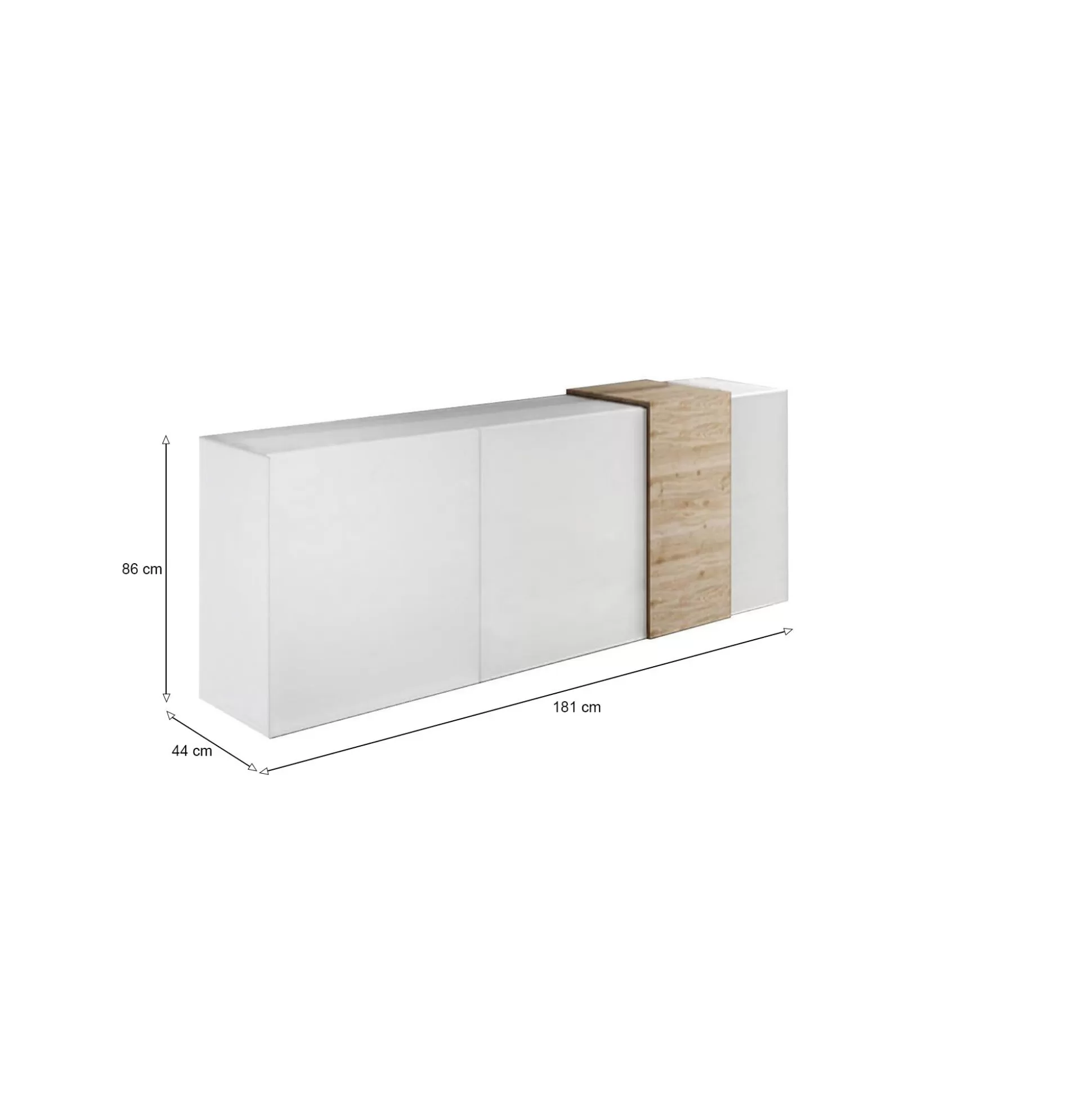 Dmora Credenze<Credenza Jerry, 181x44 h86 cm, Rovere Nodi e Bianco lucido