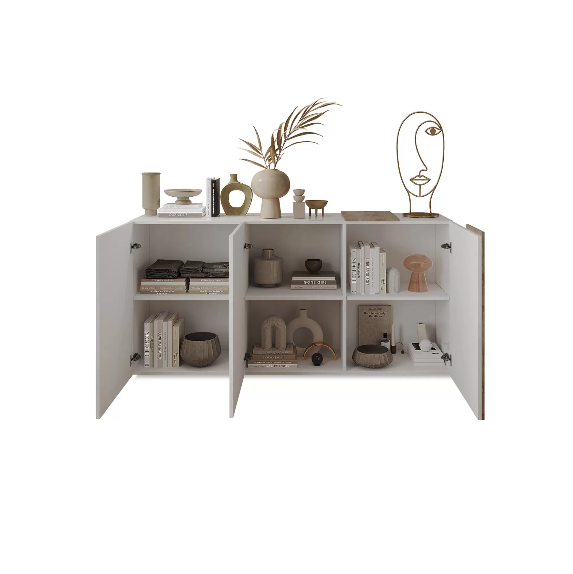Dmora Credenze<Credenza Jerry, 181x44 h86 cm, Rovere Nodi e Bianco lucido