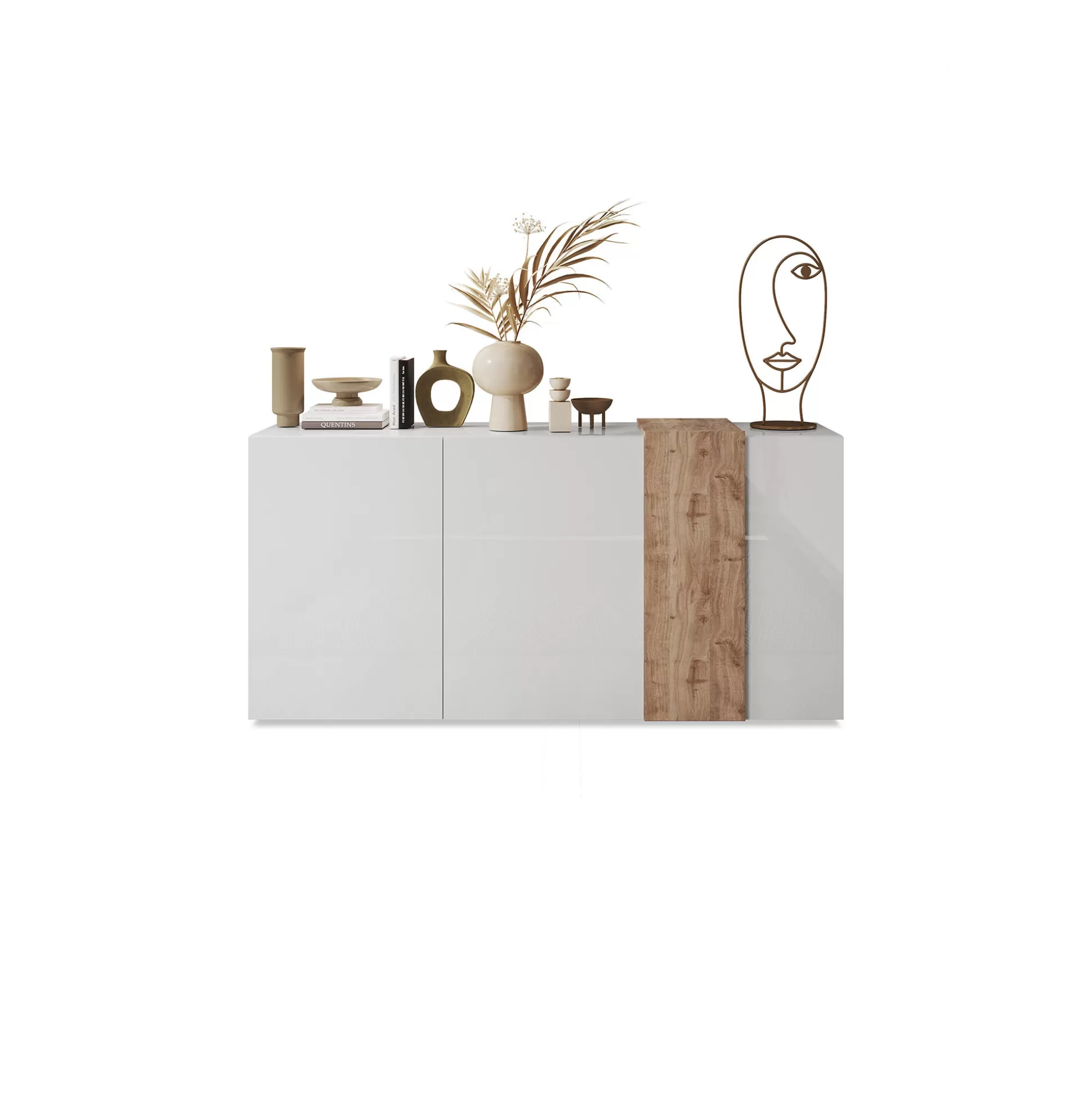 Dmora Credenze<Credenza Jerry, 181x44 h86 cm, Rovere Nodi e Bianco lucido