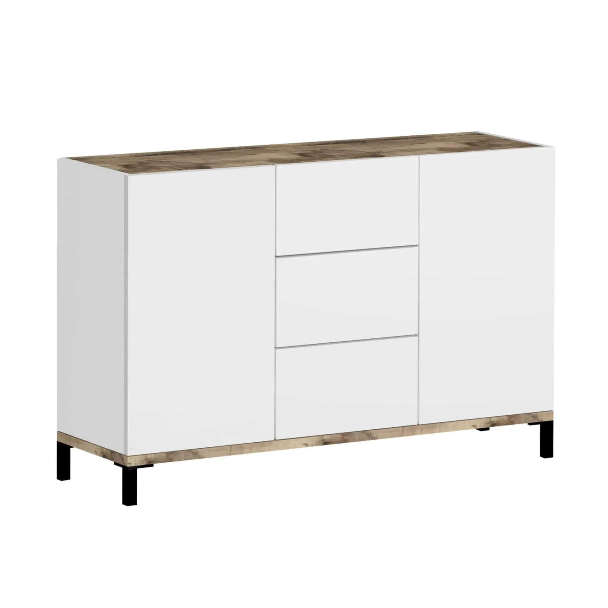 Dmora Credenze<Credenza Jessie, cm 120x40h80, Bianco lucido e Acero