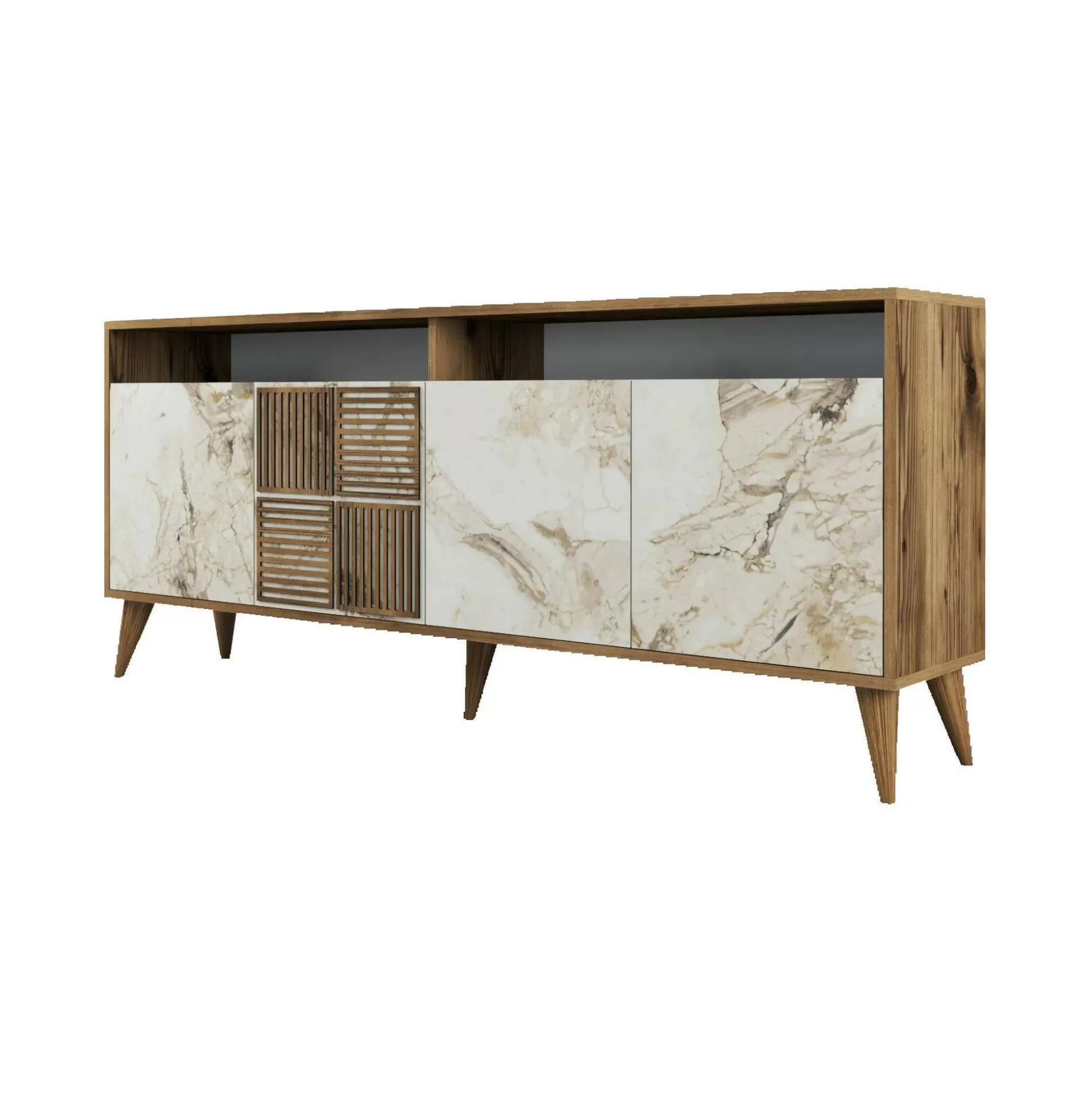 Dmora Credenze<Credenza Jole, 180x35h79 cm, Noce e Bianco Marmo