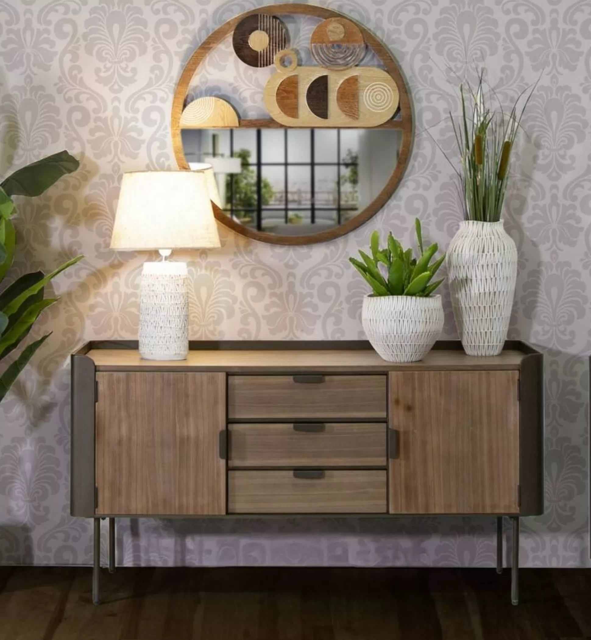 Dmora Credenze<Credenza Jones, 145x47 h76 cm, Grigio e Marrone