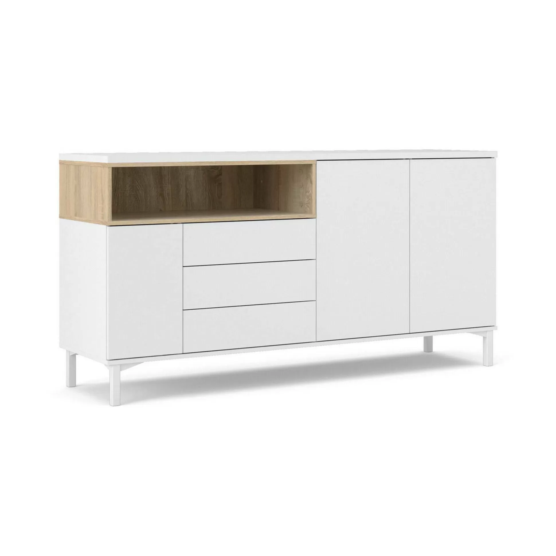 Dmora Credenze<Credenza Julie, 48x176 h90 cm, Bianco e Quercia