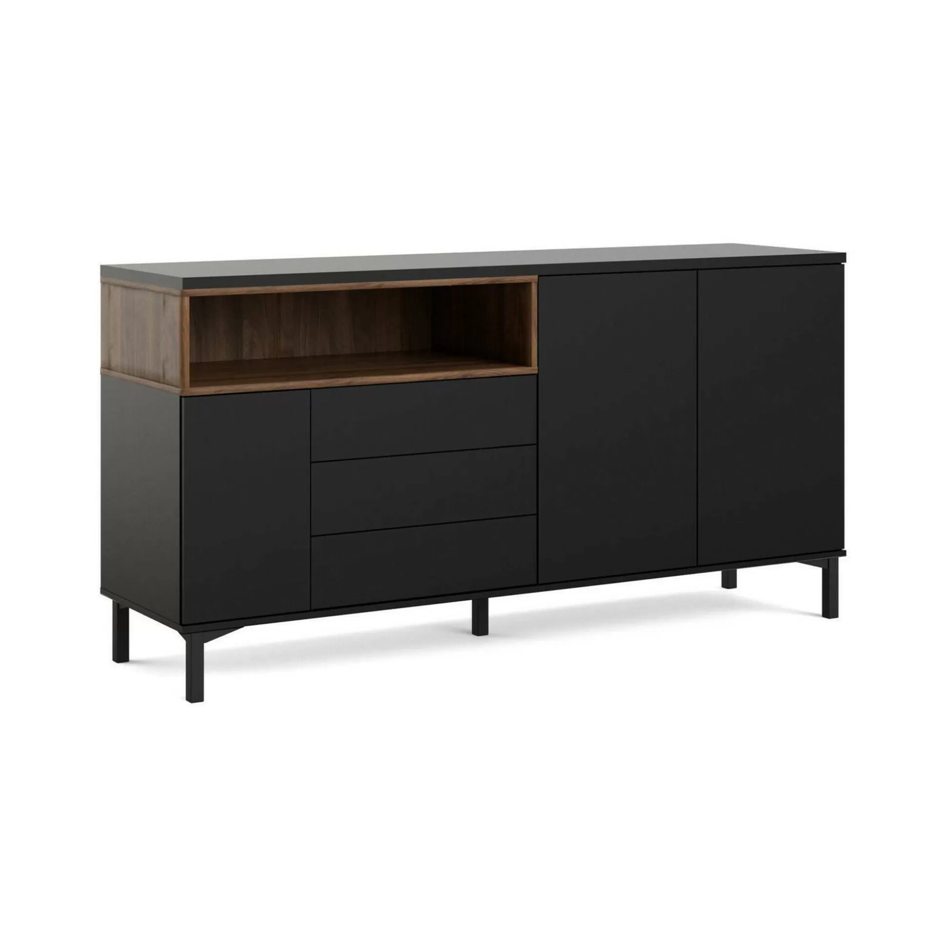 Dmora Credenze<Credenza Julie, 48x176 h90 cm, Nero e Noce