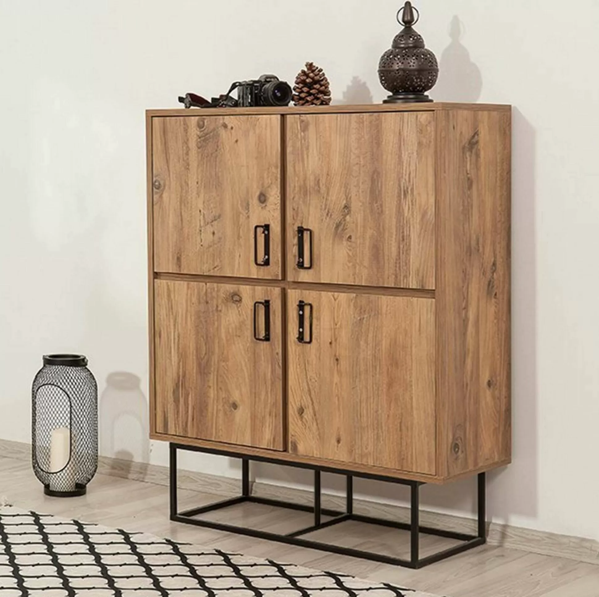 Dmora Credenze<Credenza Katmandu, 93x36h115 cm, Quercia e Nero