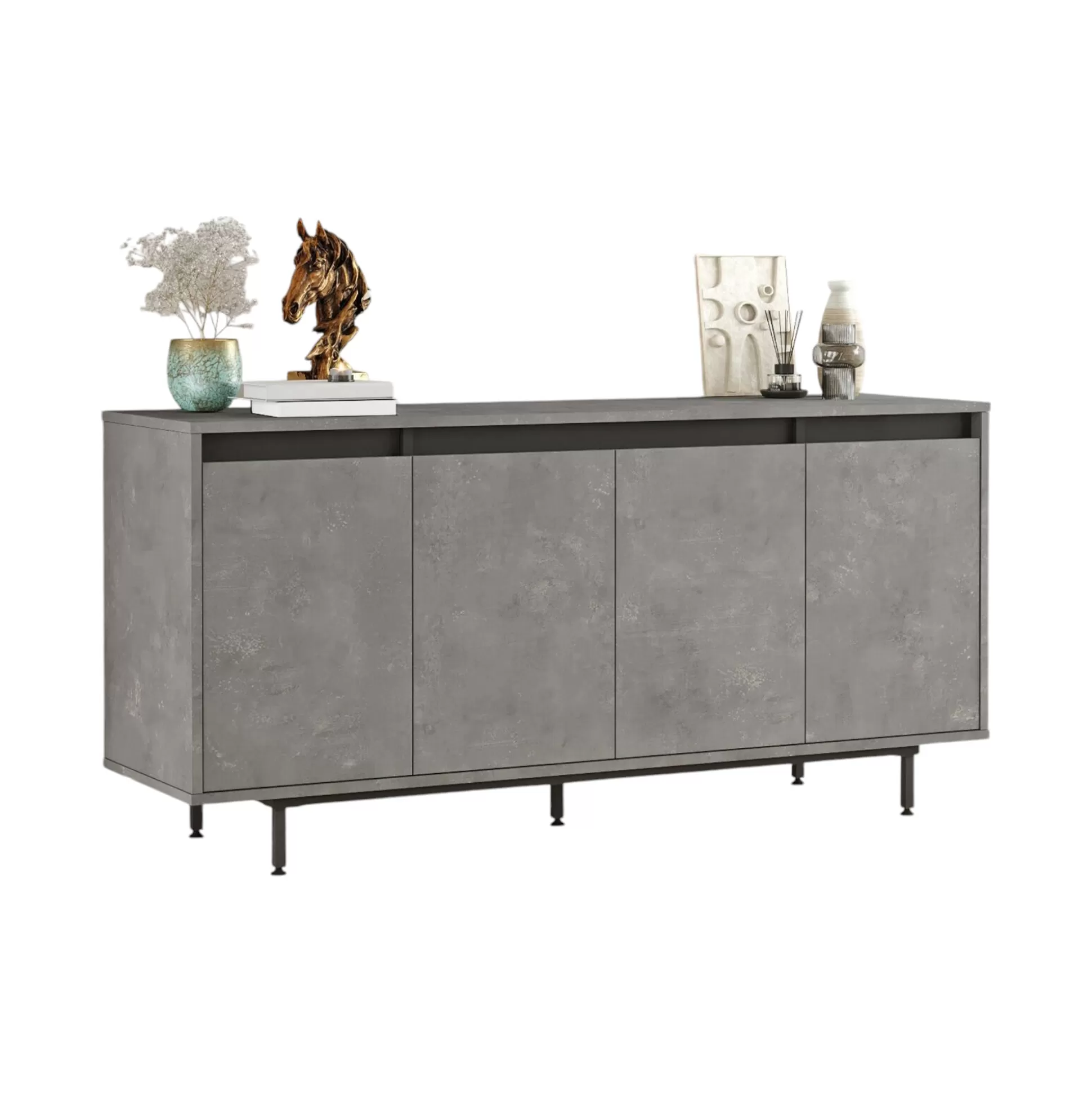 Dmora Credenze<Credenza Kay, 160x45 h76 cm, Grigio e Nero