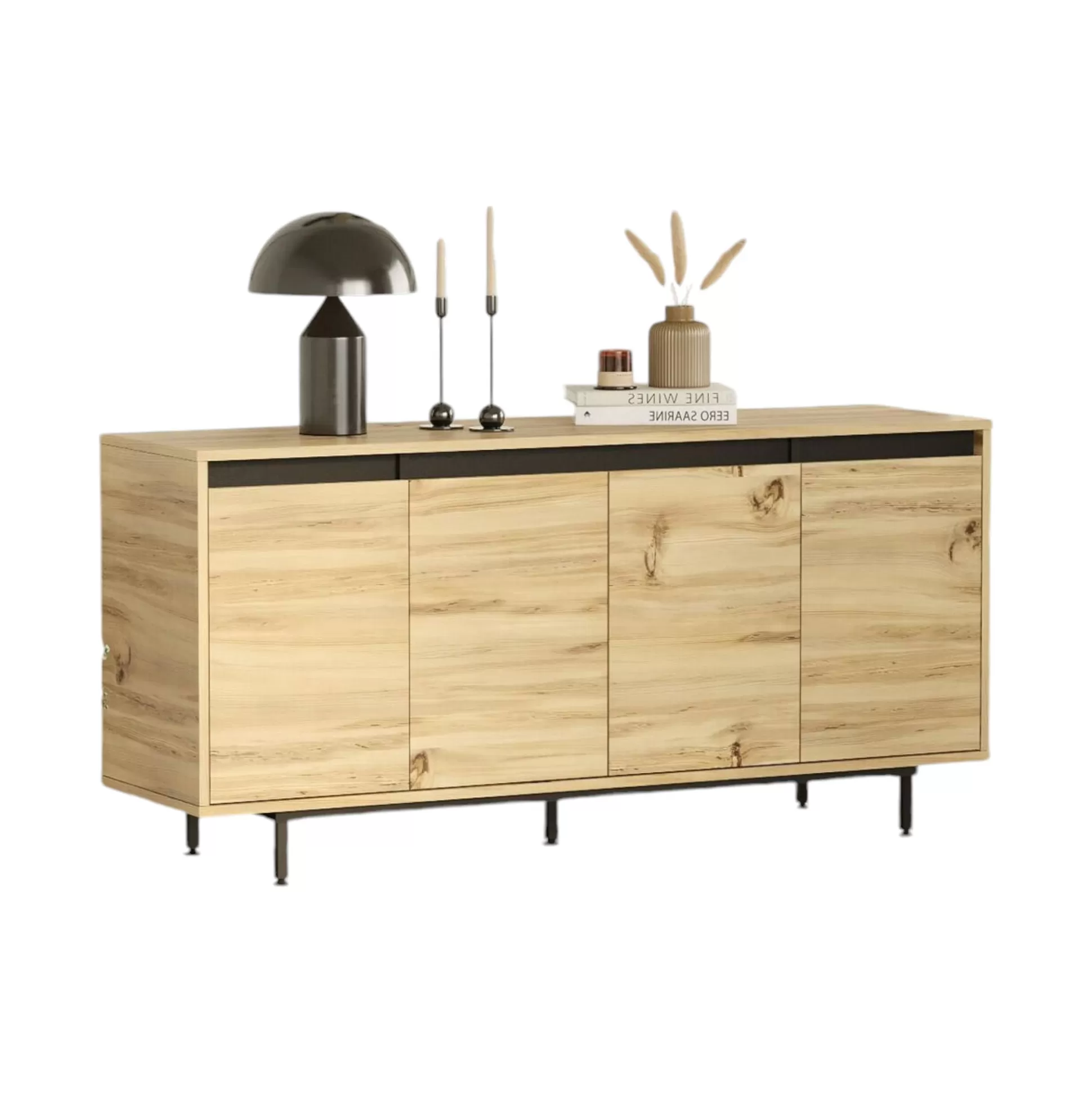 Dmora Credenze<Credenza Kay, 160x45 h76 cm, Quercia e Nero