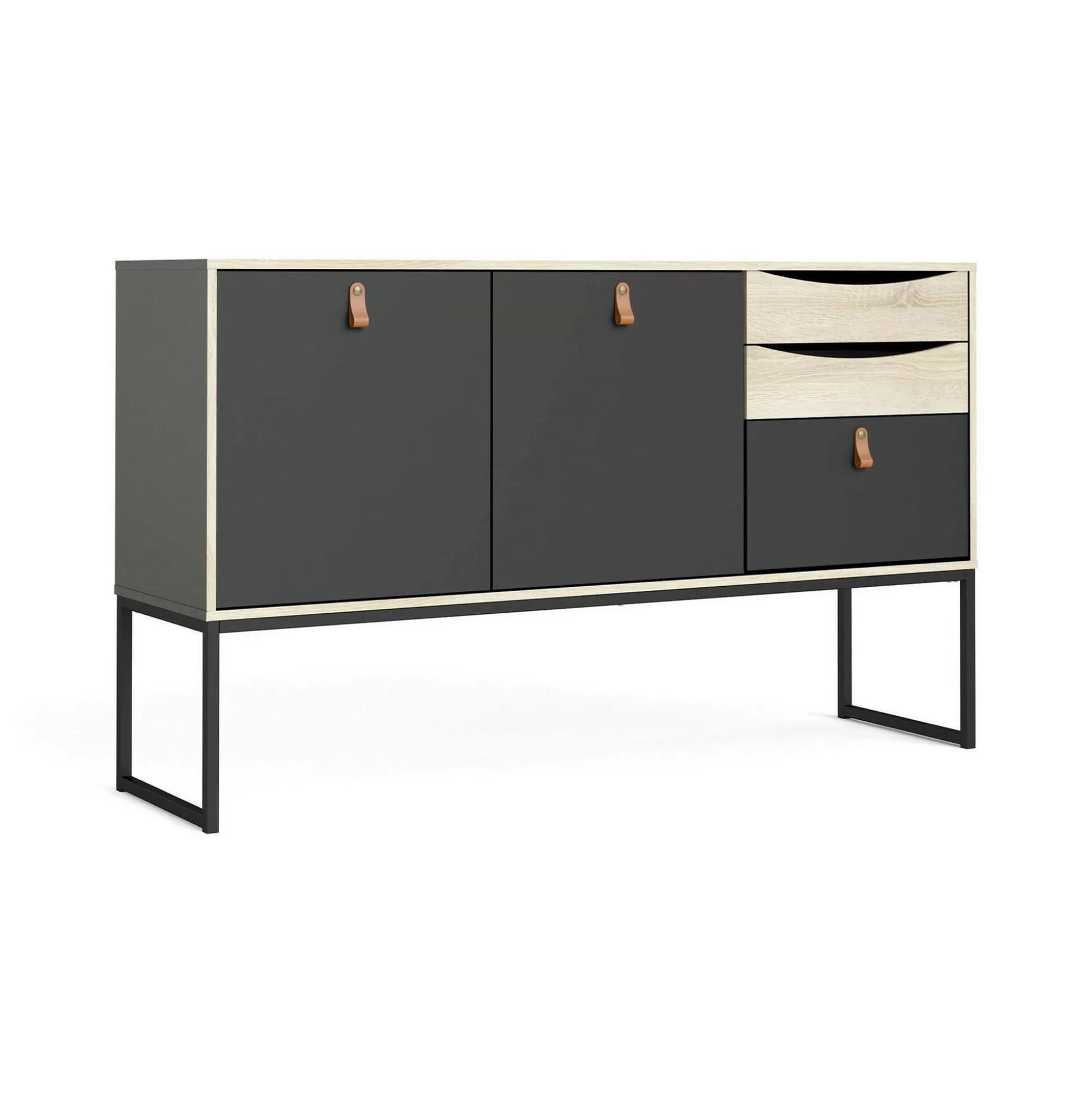 Dmora Credenze<Credenza Khan, 40x147 h87 cm, Nero e Quercia