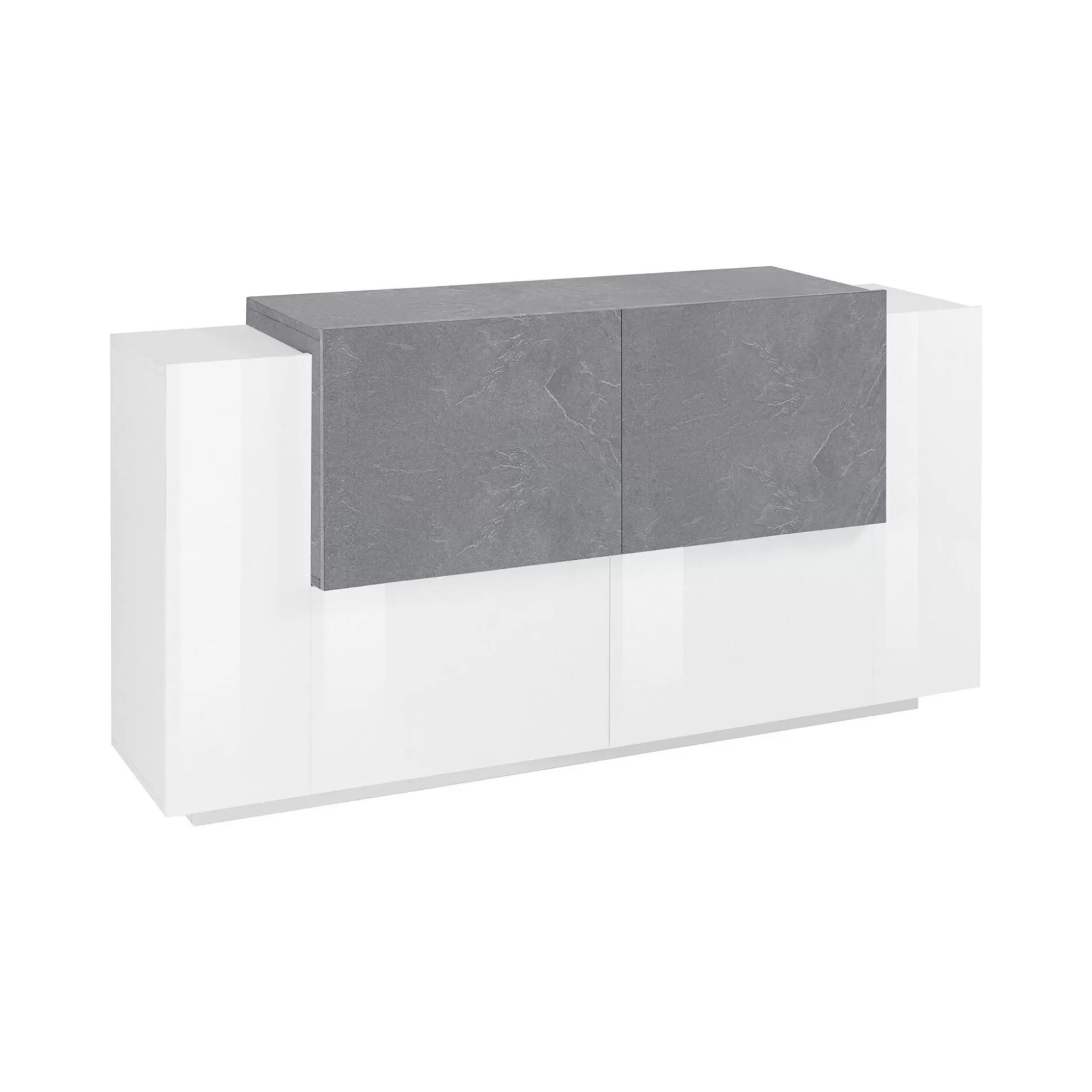 Dmora Credenze<Credenza Muscari, cm 160x45h86, Bianco lucido e Cemento