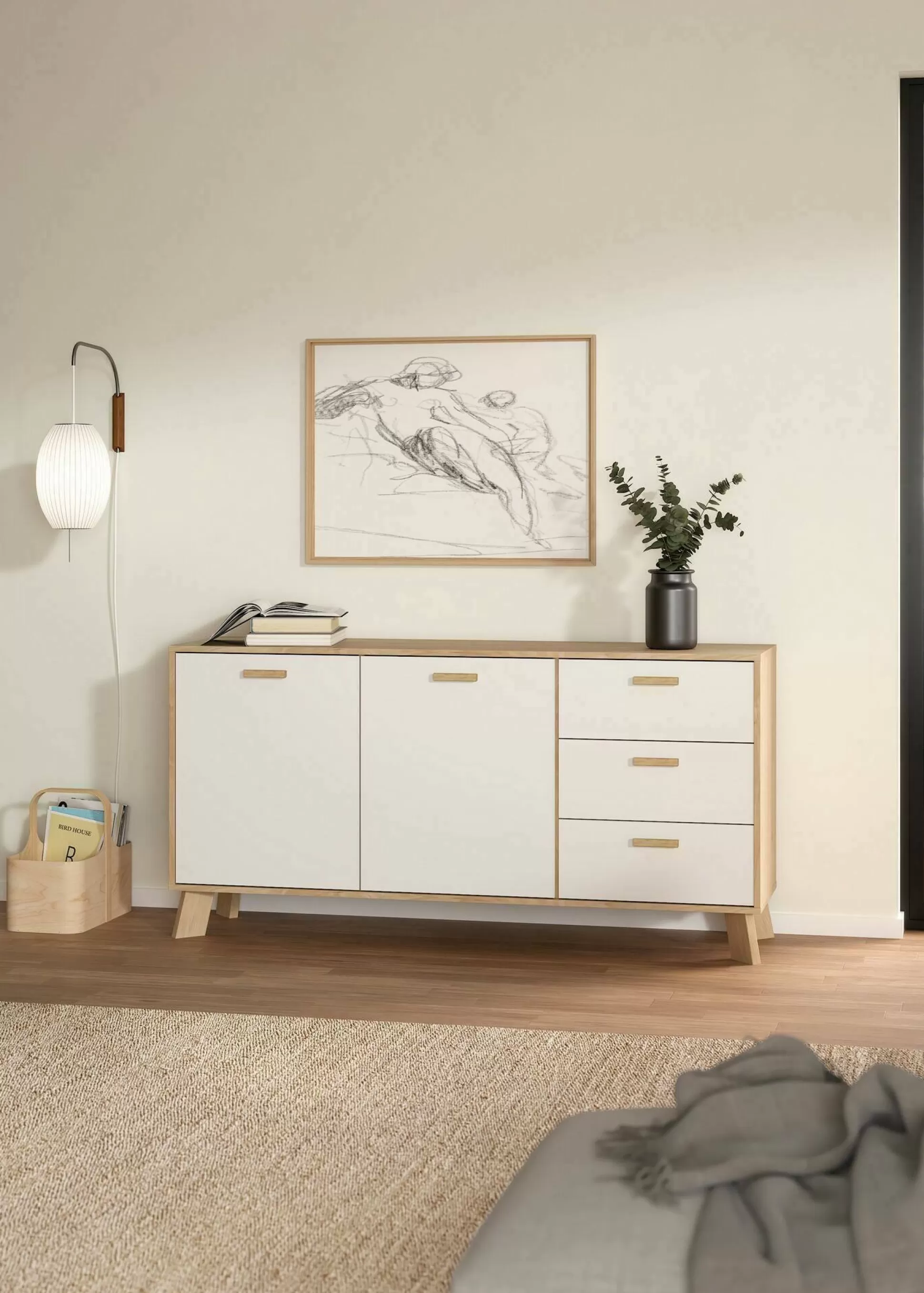 Dmora Credenze<Credenza Pepito, 39x147 h73 cm, Rovere e Bianco