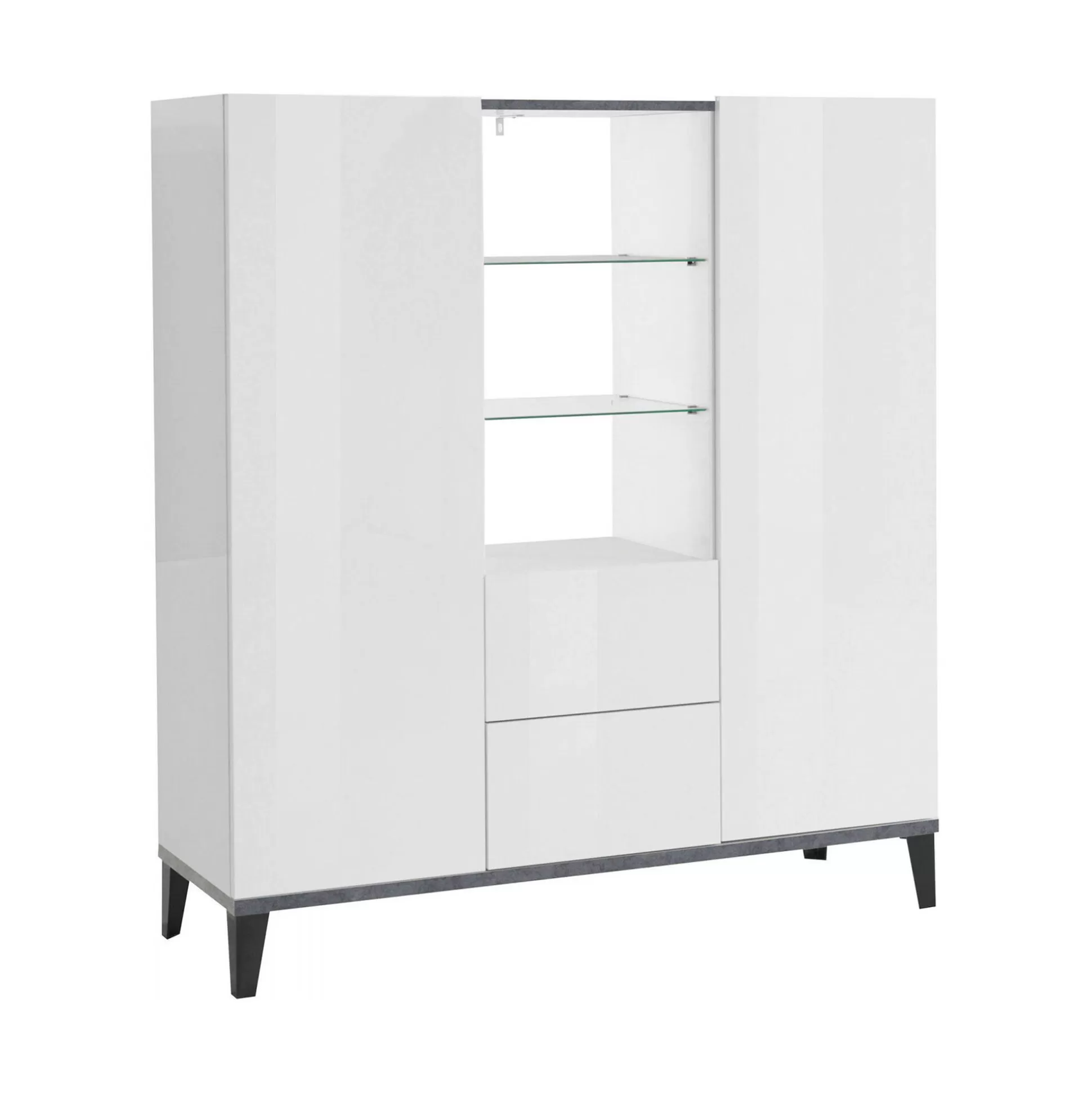 Dmora Credenze<Credenza Scirocco, cm 120x40h133, Bianco lucido e Ardesia
