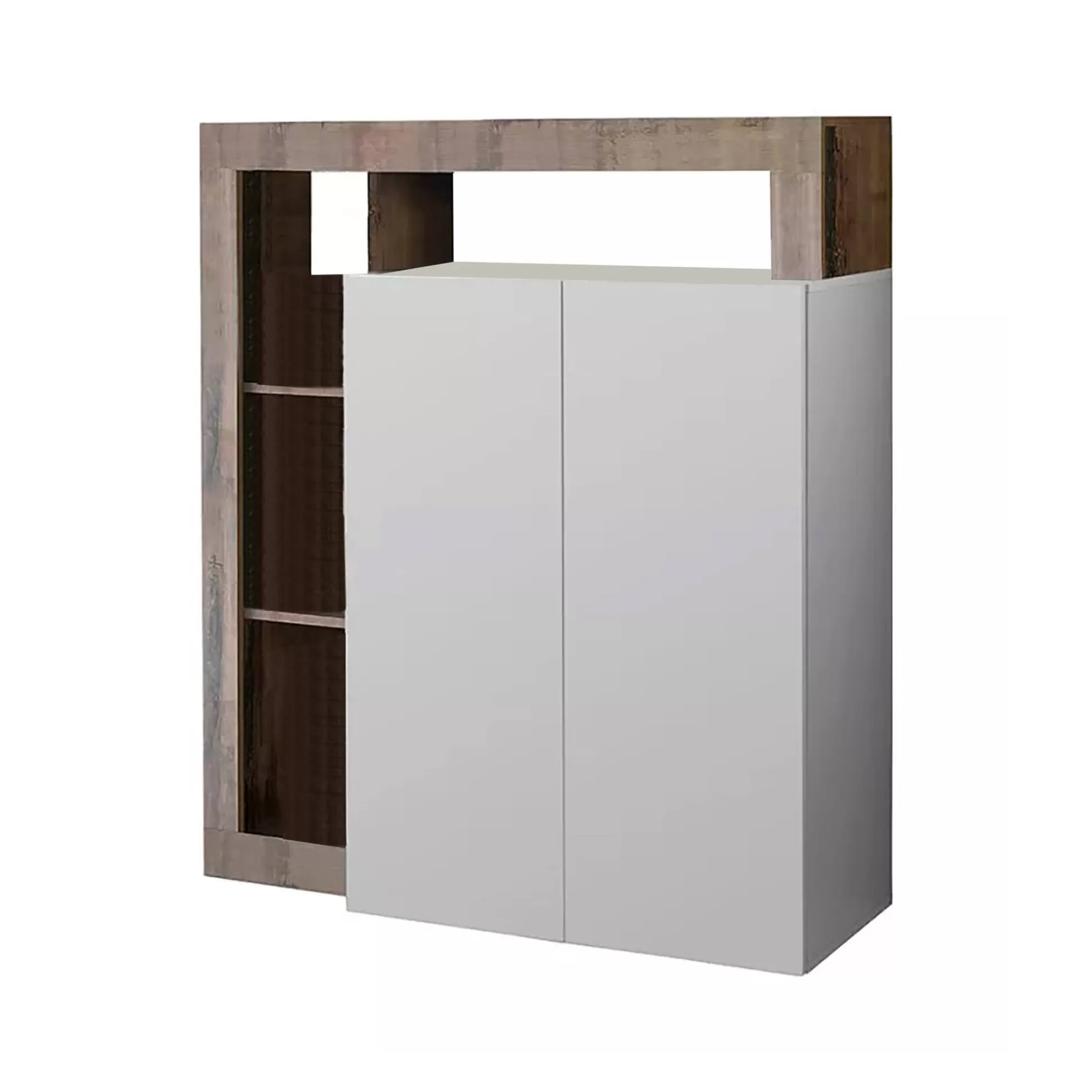 Dmora Credenze<Credenza Smeraldo, 108x42 h127 cm, Bianco lucido e Acacia