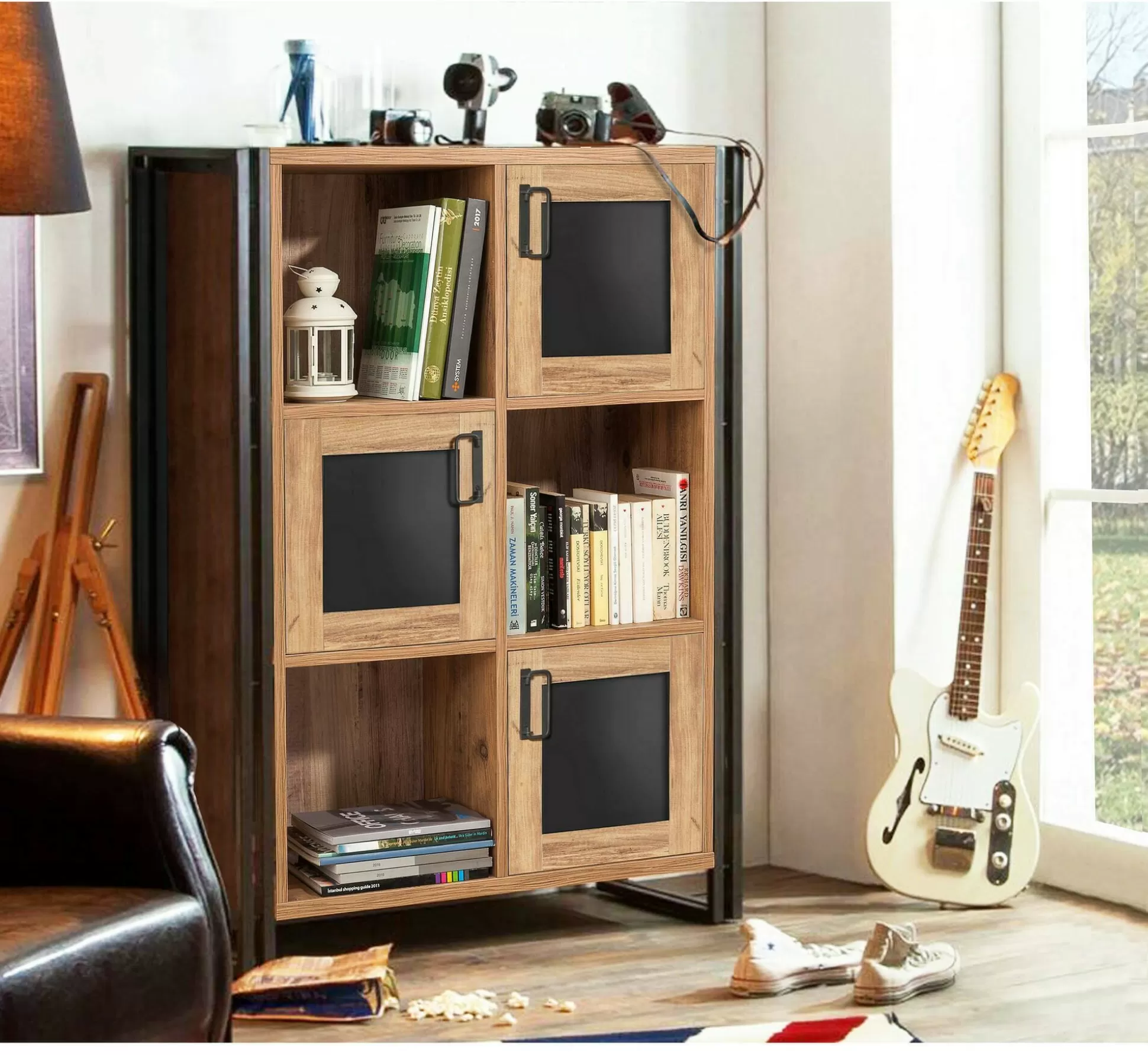 Dmora Credenze<Credenza Telesilla, Quercia e Nero, 89x35h127 cm