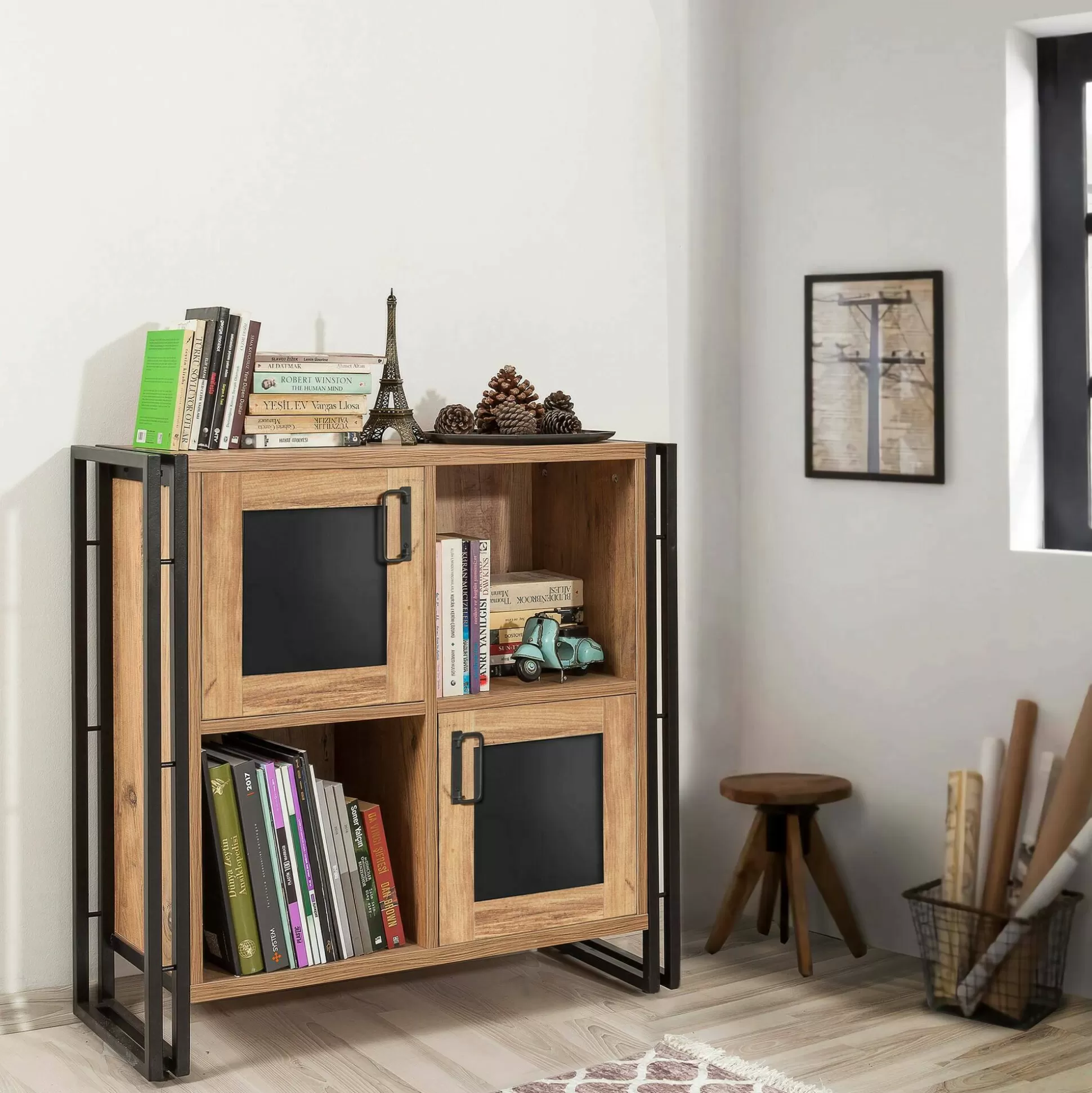 Dmora Credenze<Credenza Telesilla, Quercia e Nero, 89x35h89 cm