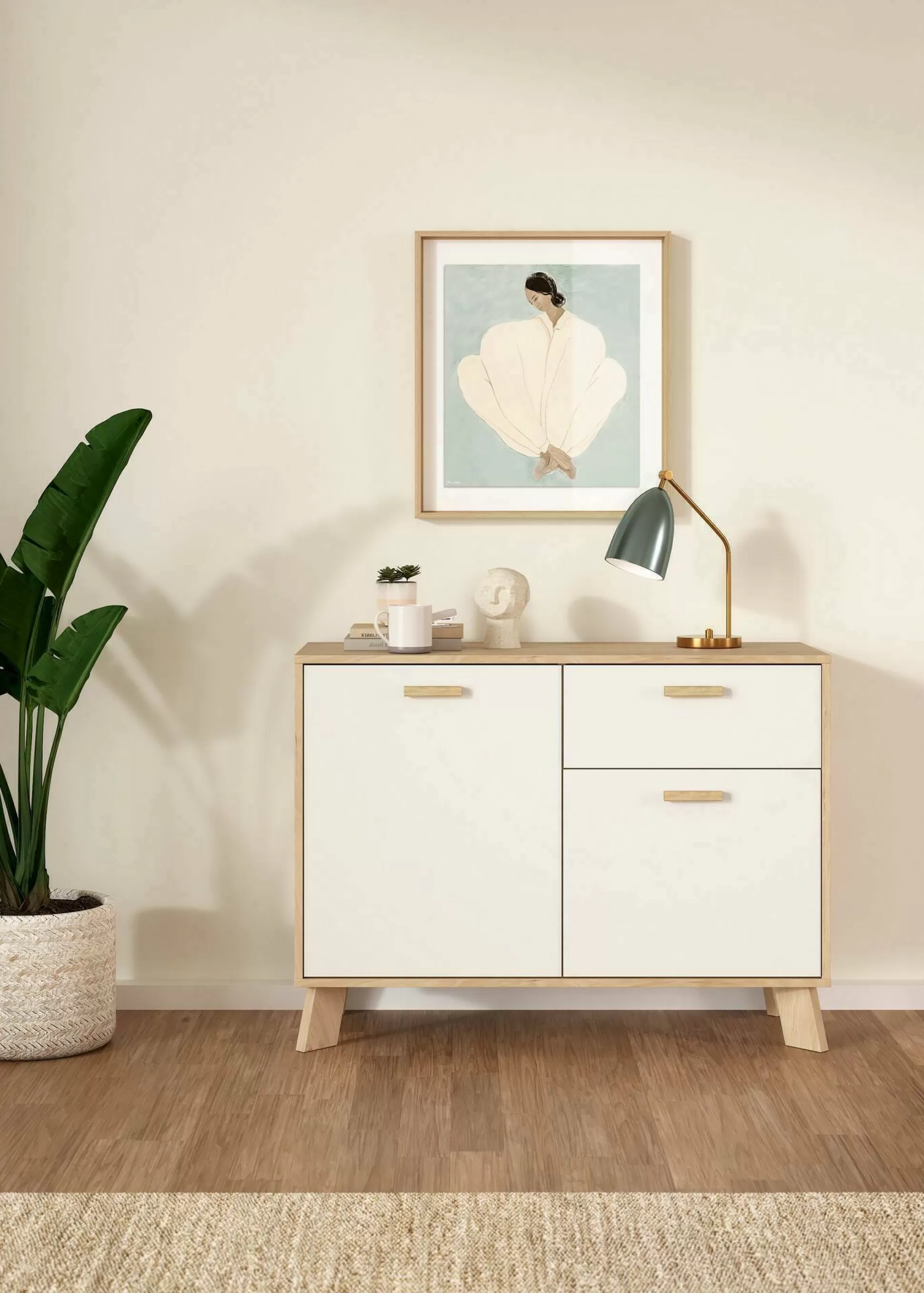 Dmora Credenze<Credenza Tulo, 39x99 h73 cm, Rovere e Bianco