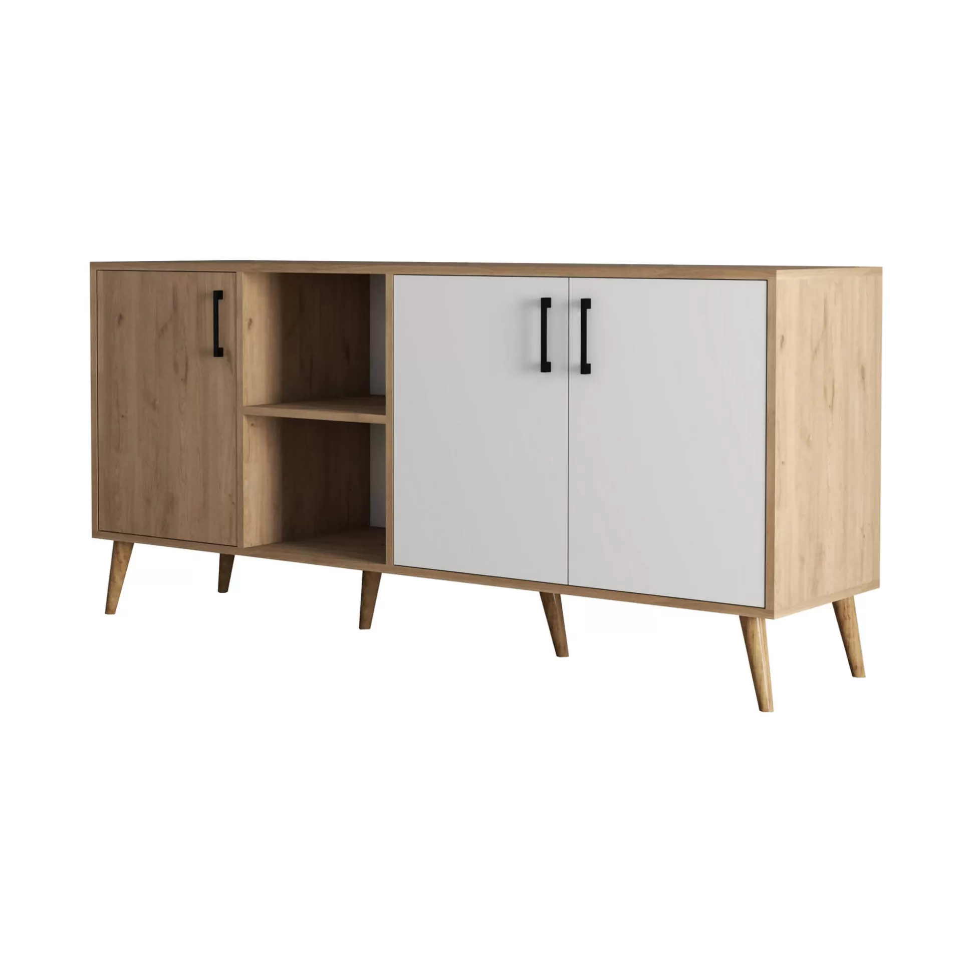 Dmora Credenze<Credenza Vardah, 180x45 h80 cm, Quercia e Bianco