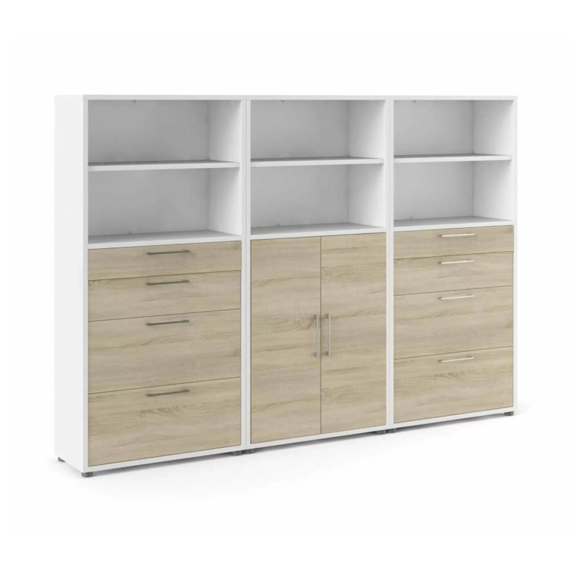 Dmora Credenze<Credenza Vinovo, 267x40 h186 cm, Bianco e Quercia