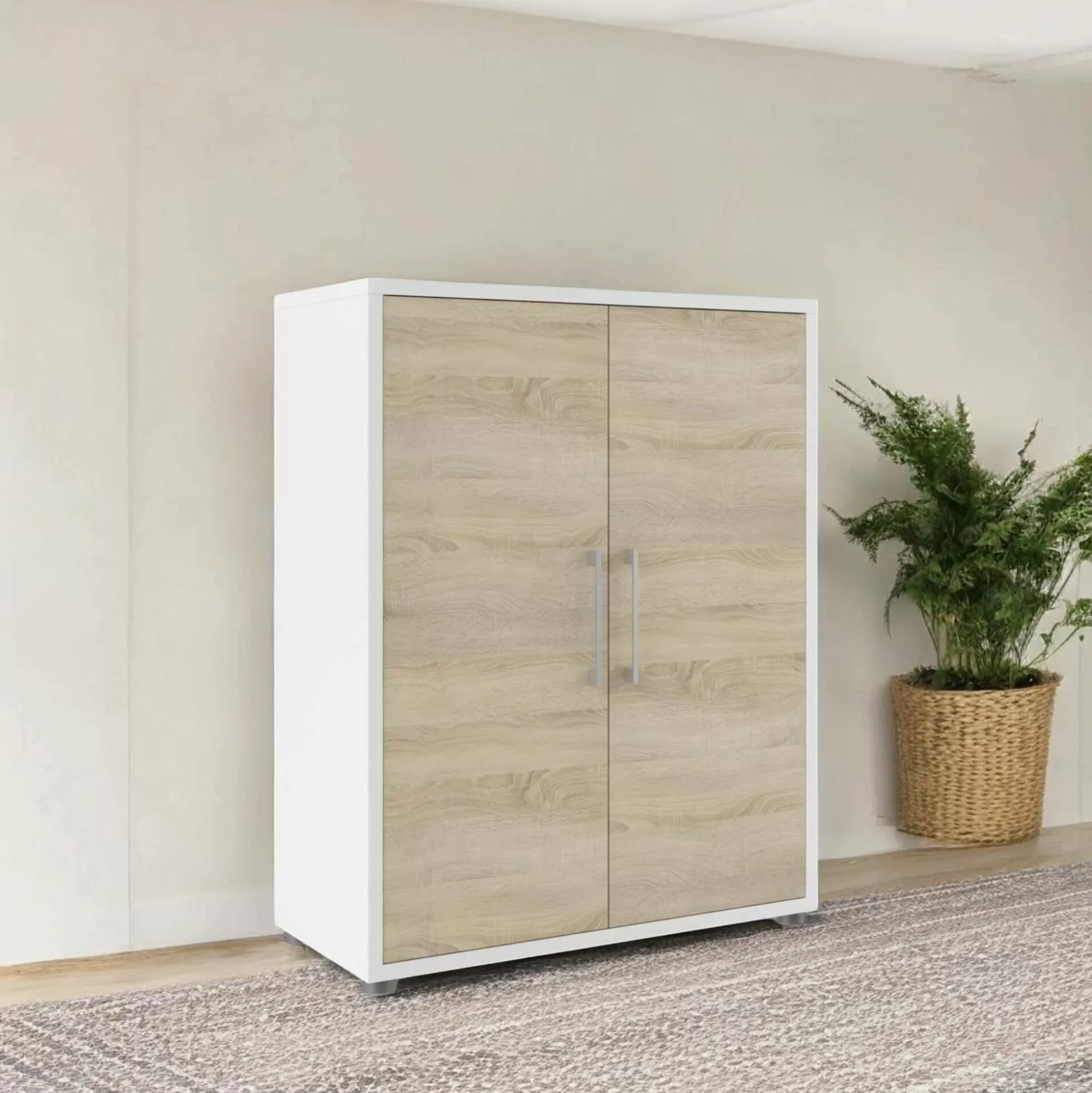 Dmora Credenze<Credenza Warszawa, 89x40 h113 cm, Bianco e Quercia