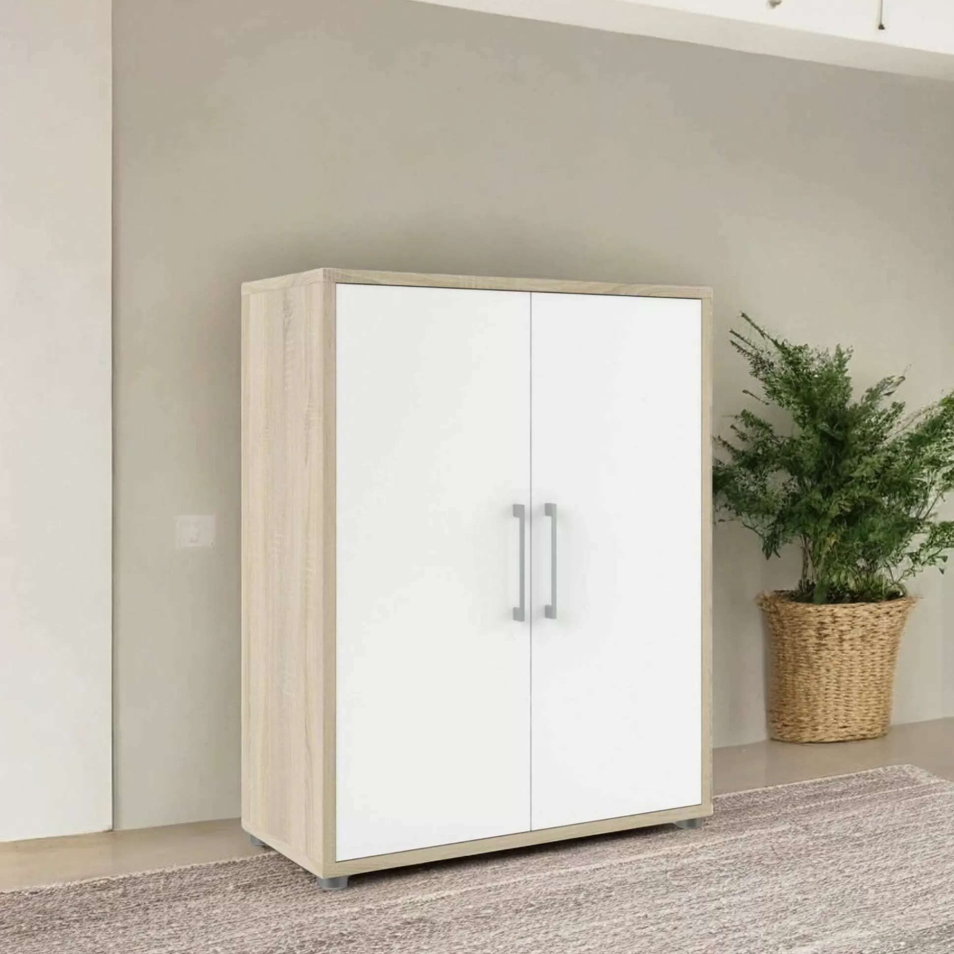 Dmora Credenze<Credenza Warszawa, 89x40 h113 cm, Quercia e Bianco