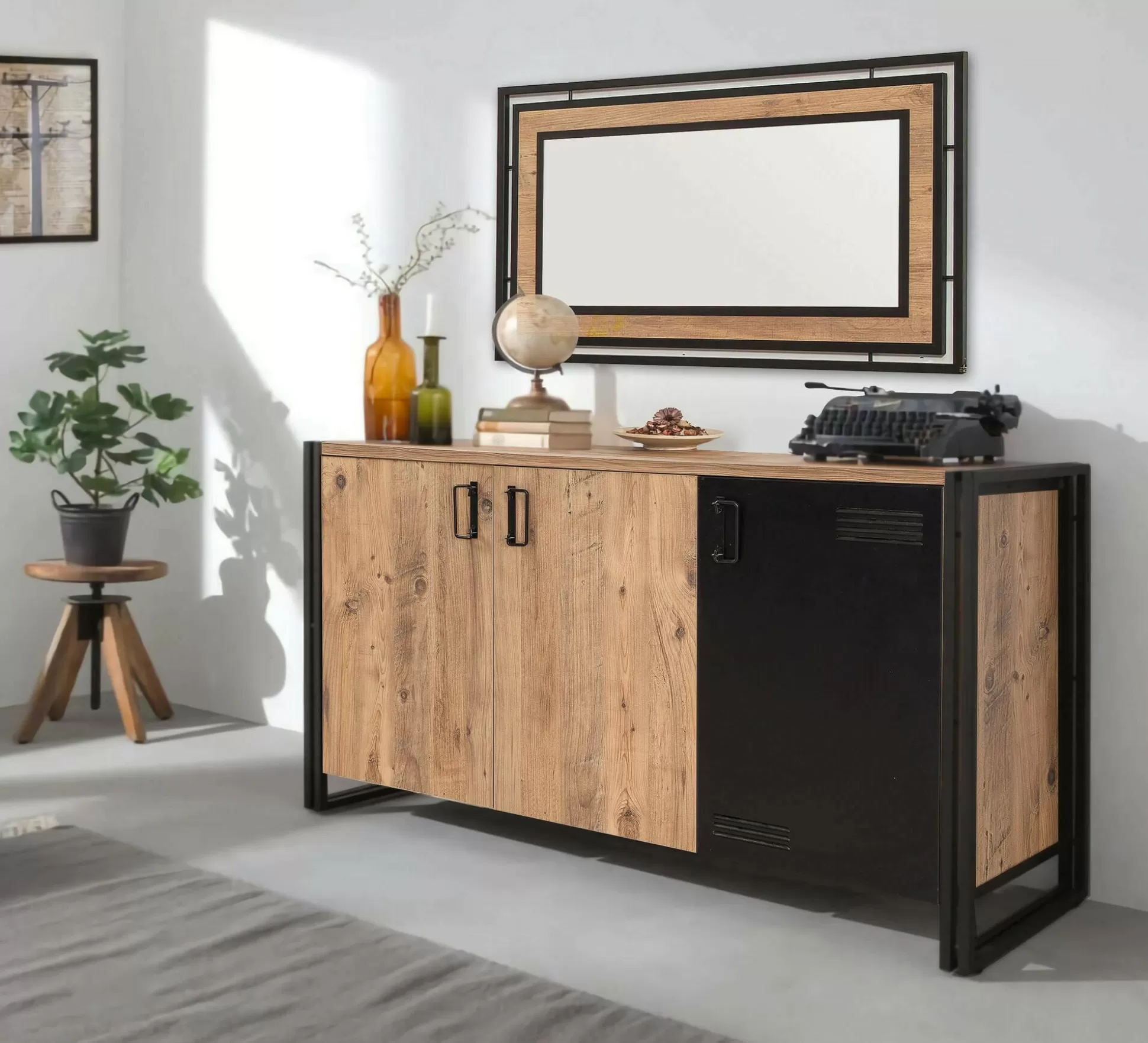 Dmora Credenze<Credenza Yvonne, 140x45h80 cm, Quercia e Nero