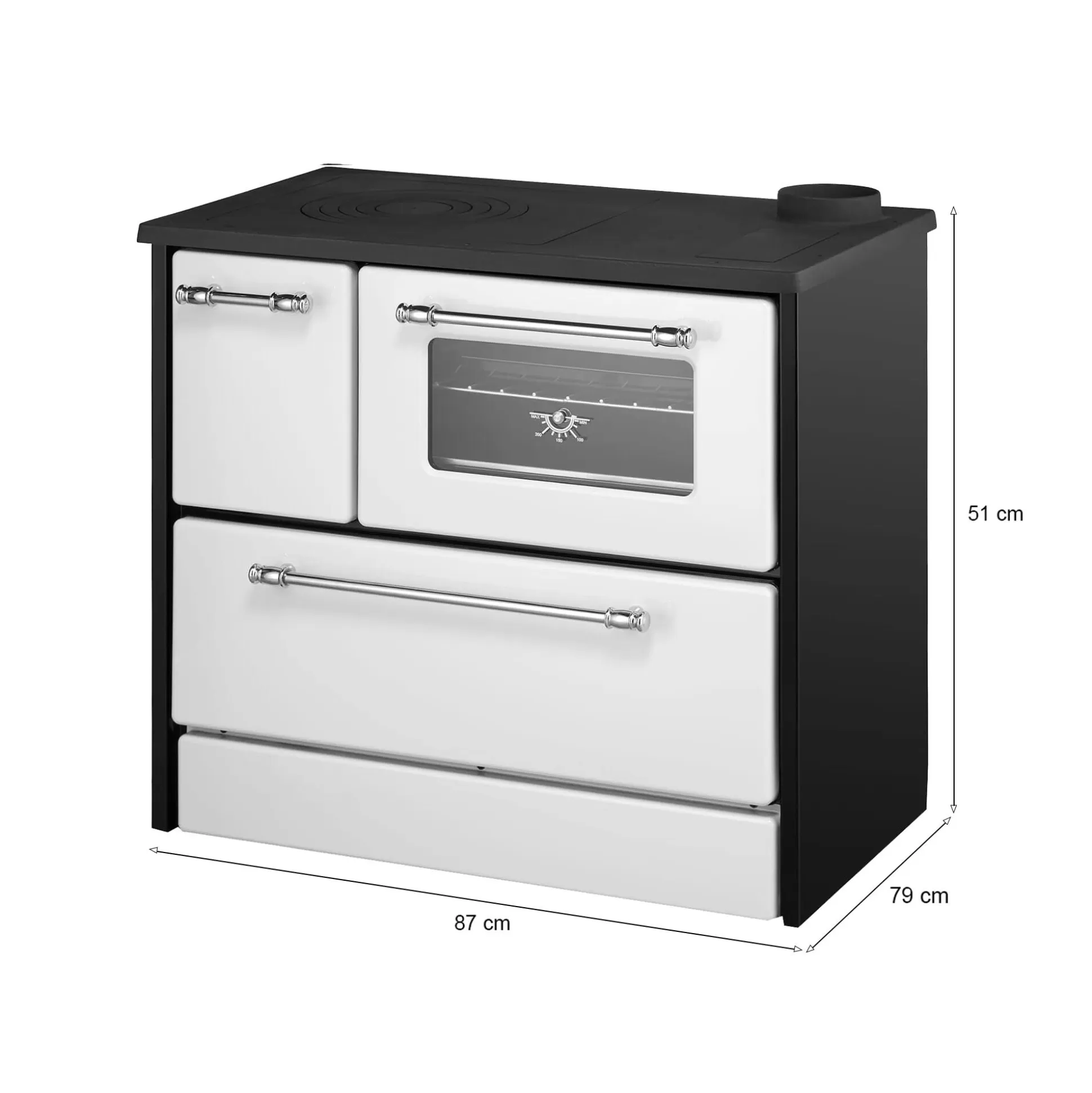 Dmora Stufe A Legna<Cucina a legna Andalo, 87x51 h79 cm, Bianco e Nero