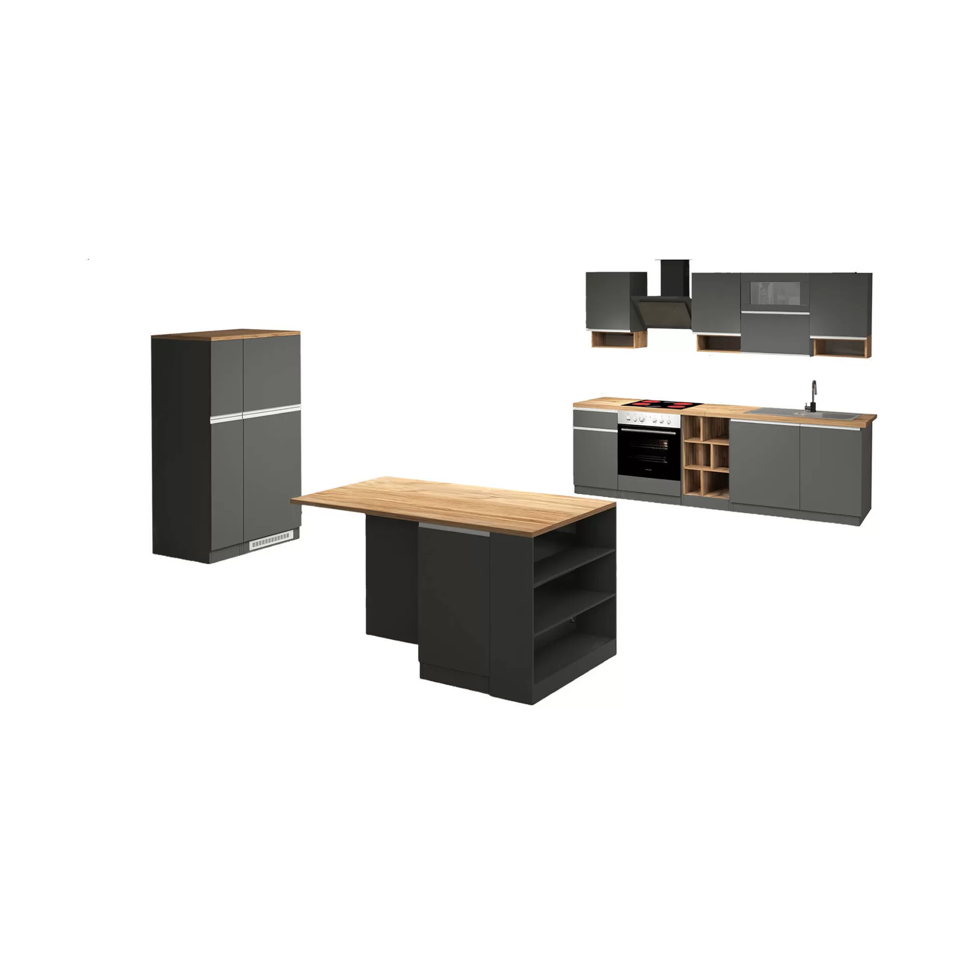 Dmora Cucine Complete<Cucina completa Appiah, 100% Made in Italy, Antracite e Rovere