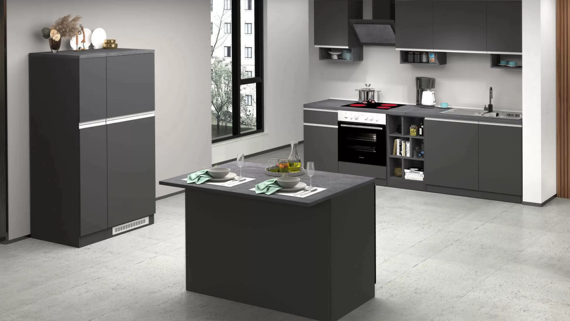 Dmora Cucine Complete<Cucina completa Arlo, 100% Made in Italy, Antracite e Ardesia