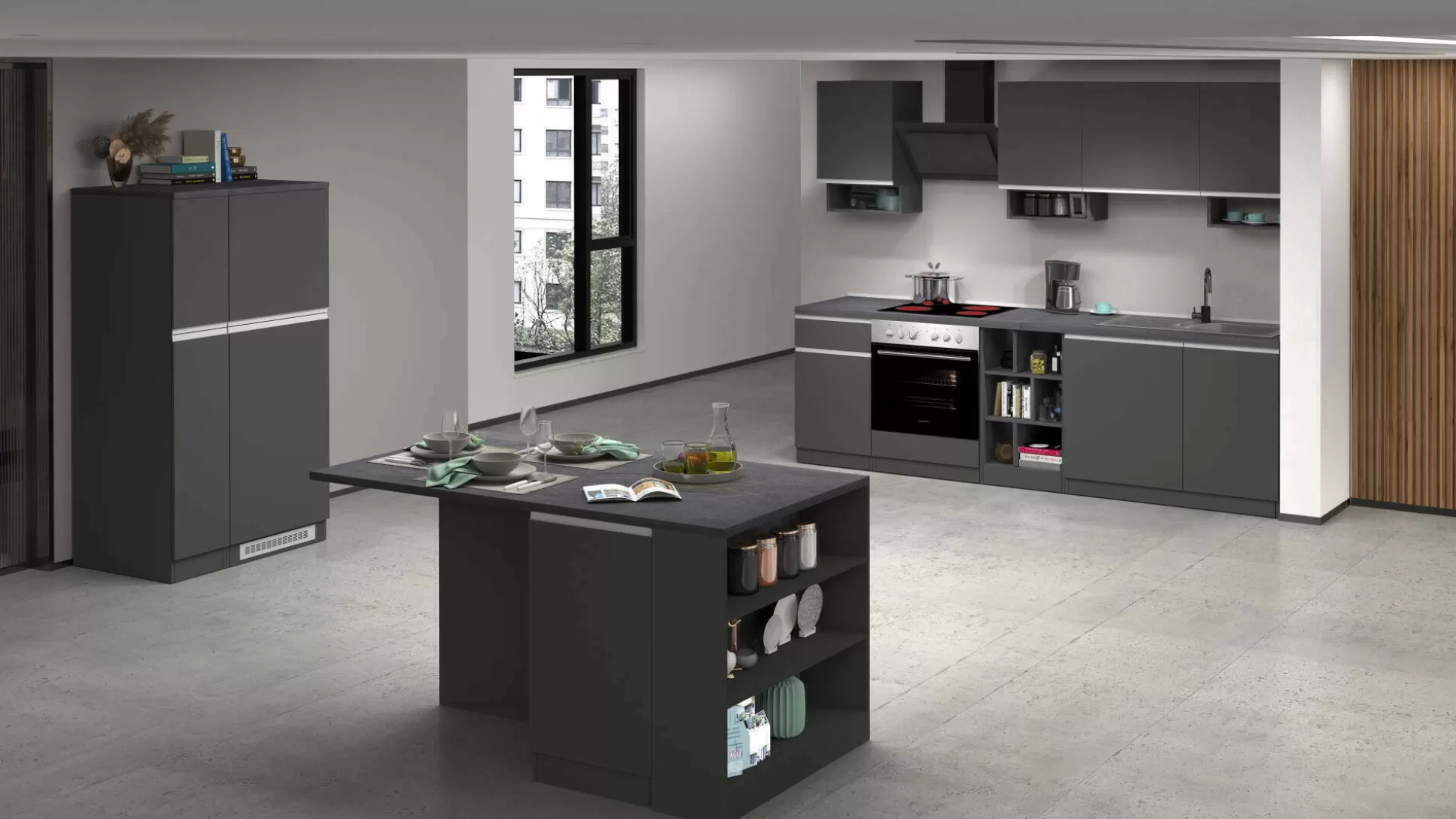 Dmora Cucine Complete<Cucina completa Arlo, 100% Made in Italy, Antracite e Ardesia