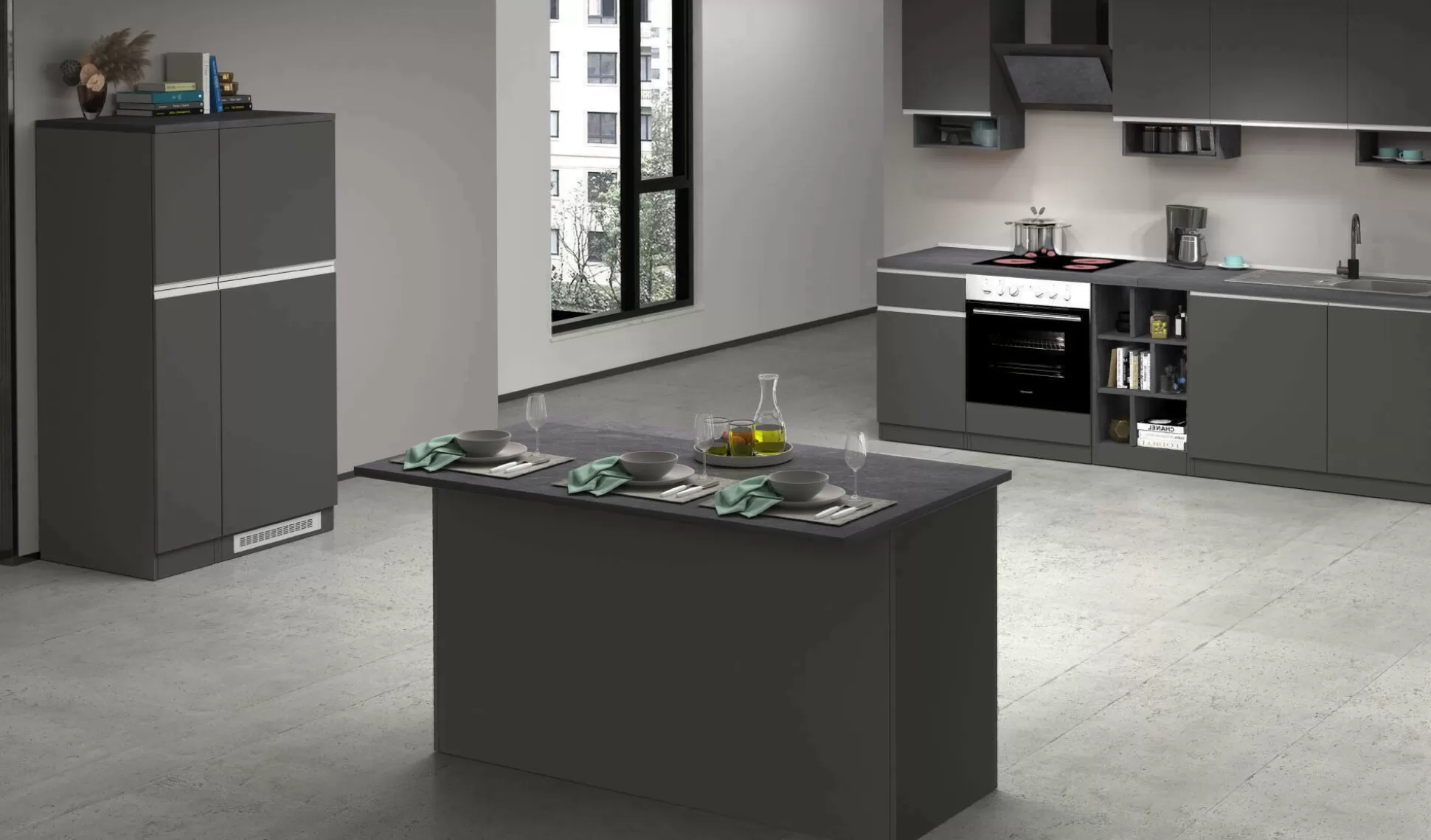 Dmora Cucine Complete<Cucina completa Arlo, 100% Made in Italy, Antracite e Ardesia