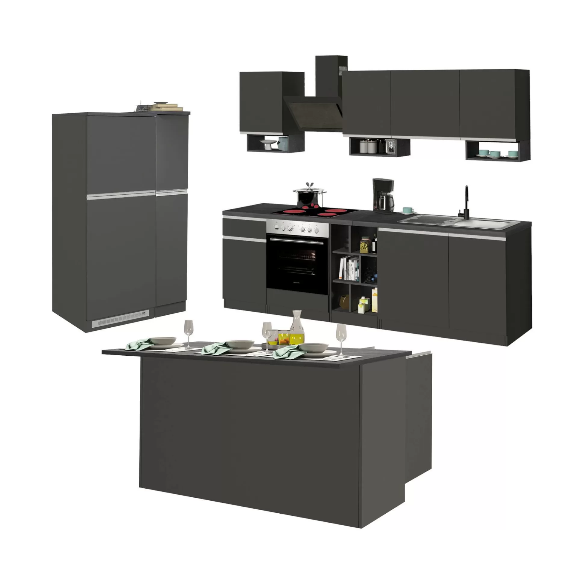 Dmora Cucine Complete<Cucina completa Arlo, 100% Made in Italy, Antracite e Ardesia