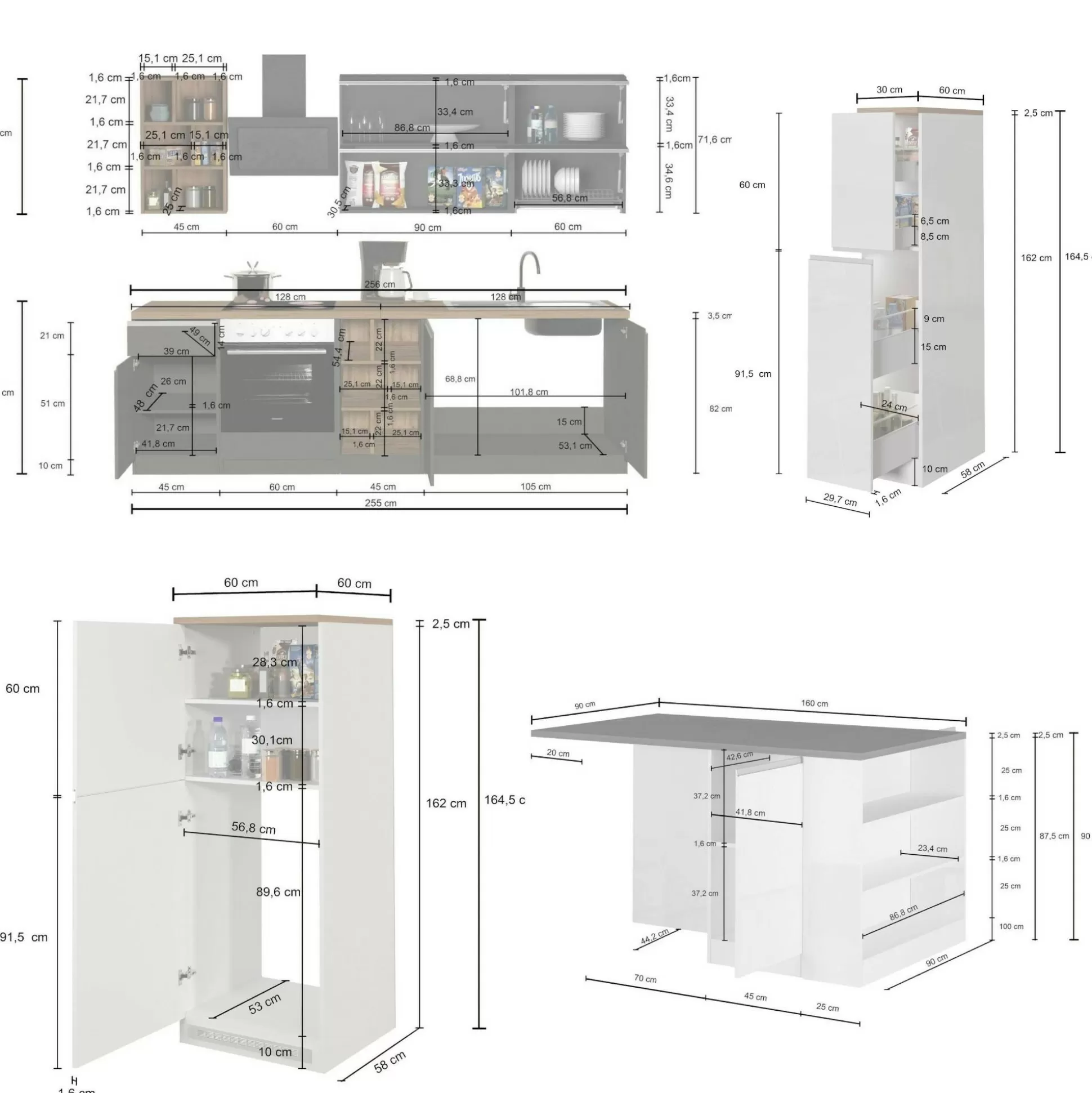Dmora Cucine Complete<Cucina completa Armend, 100% Made in Italy, Bianco lucido e Rovere