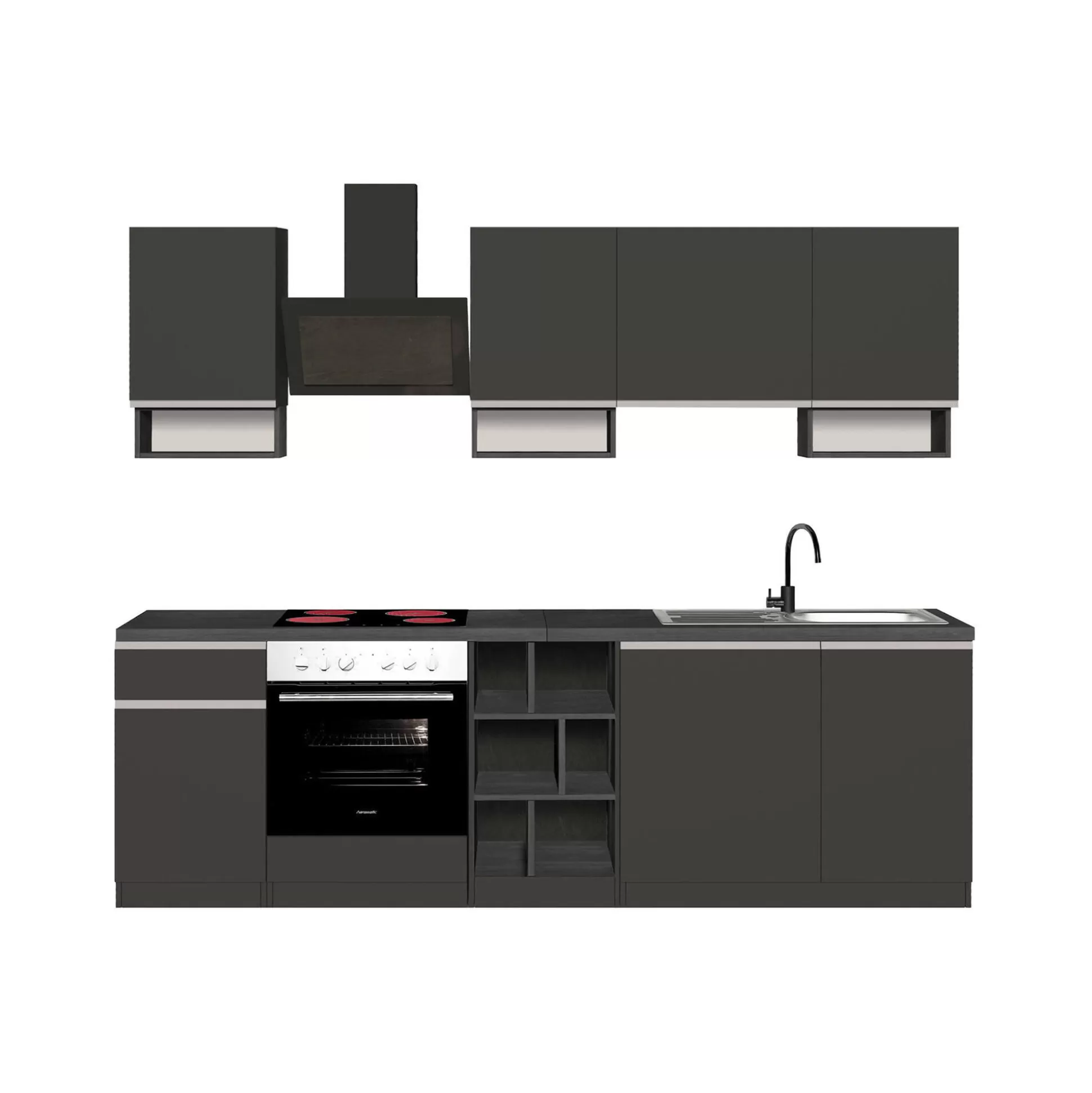 Dmora Cucine Complete<Cucina completa Attimis, 255x60h85 cm, Antracite e Ardesia