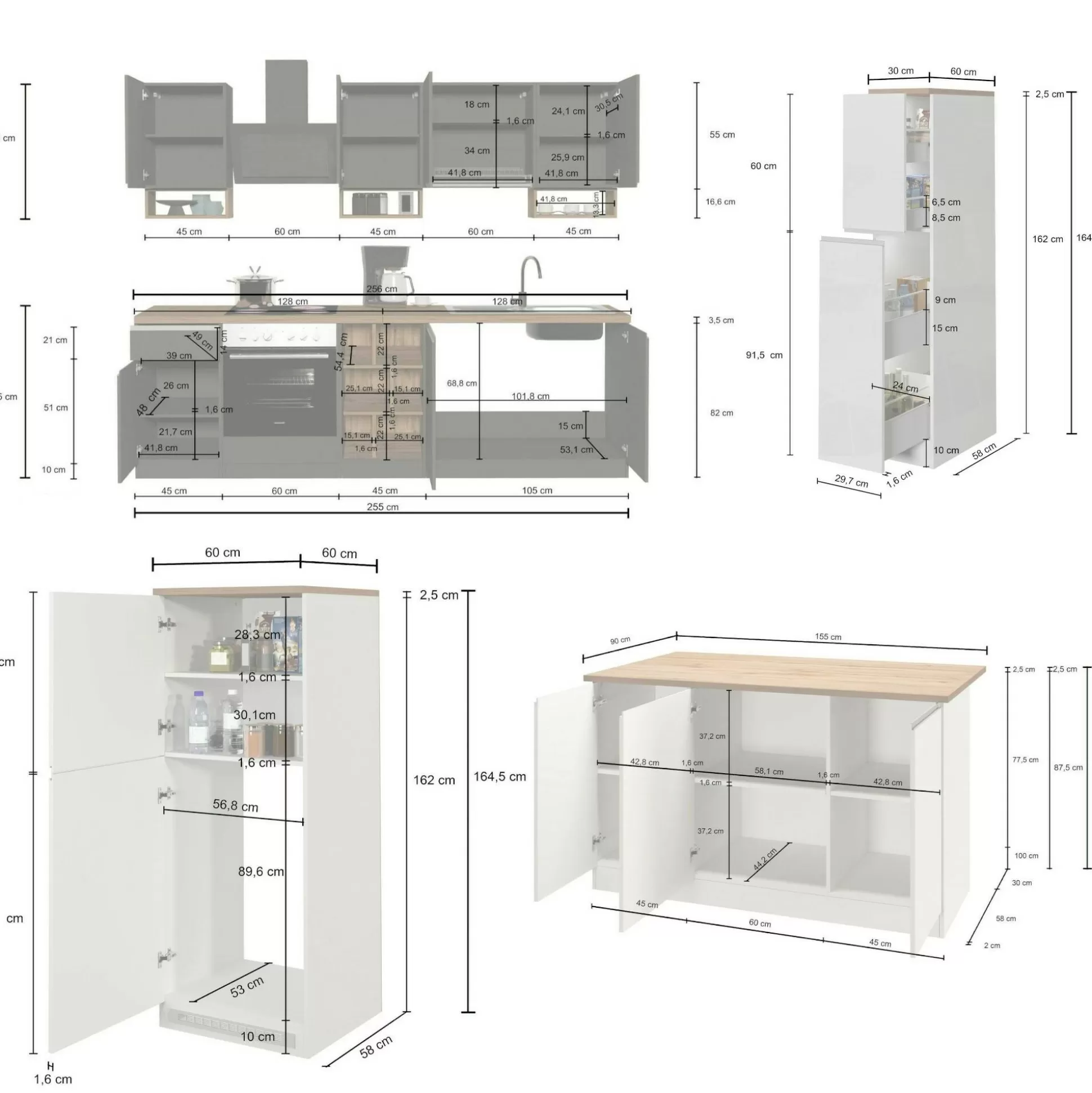 Dmora Cucine Complete<Cucina completa Balme, 100% Made in Italy, Bianco lucido e Ardesia