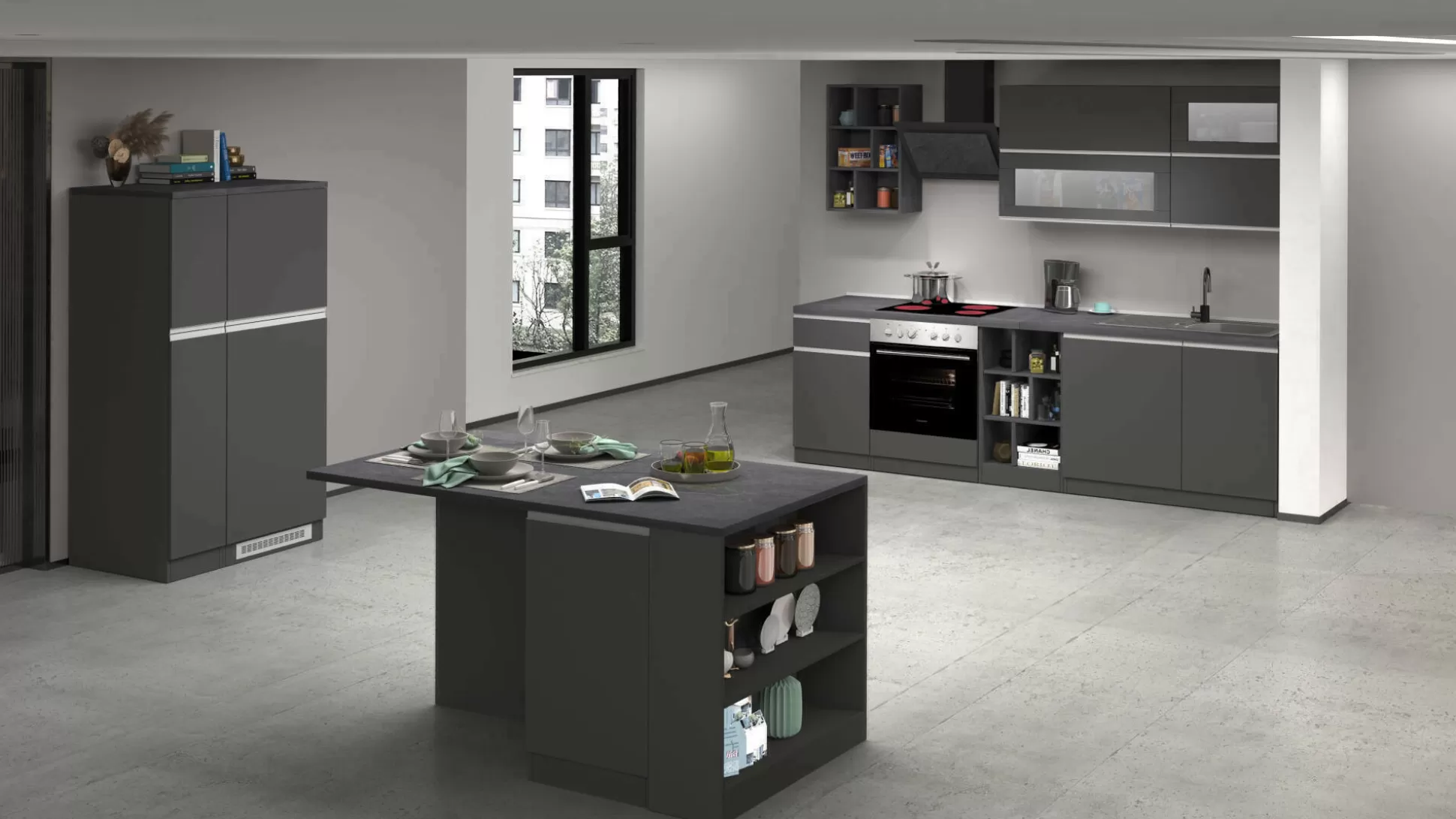 Dmora Cucine Complete<Cucina completa Dancelott, 100% Made in Italy, Antracite e Ardesia