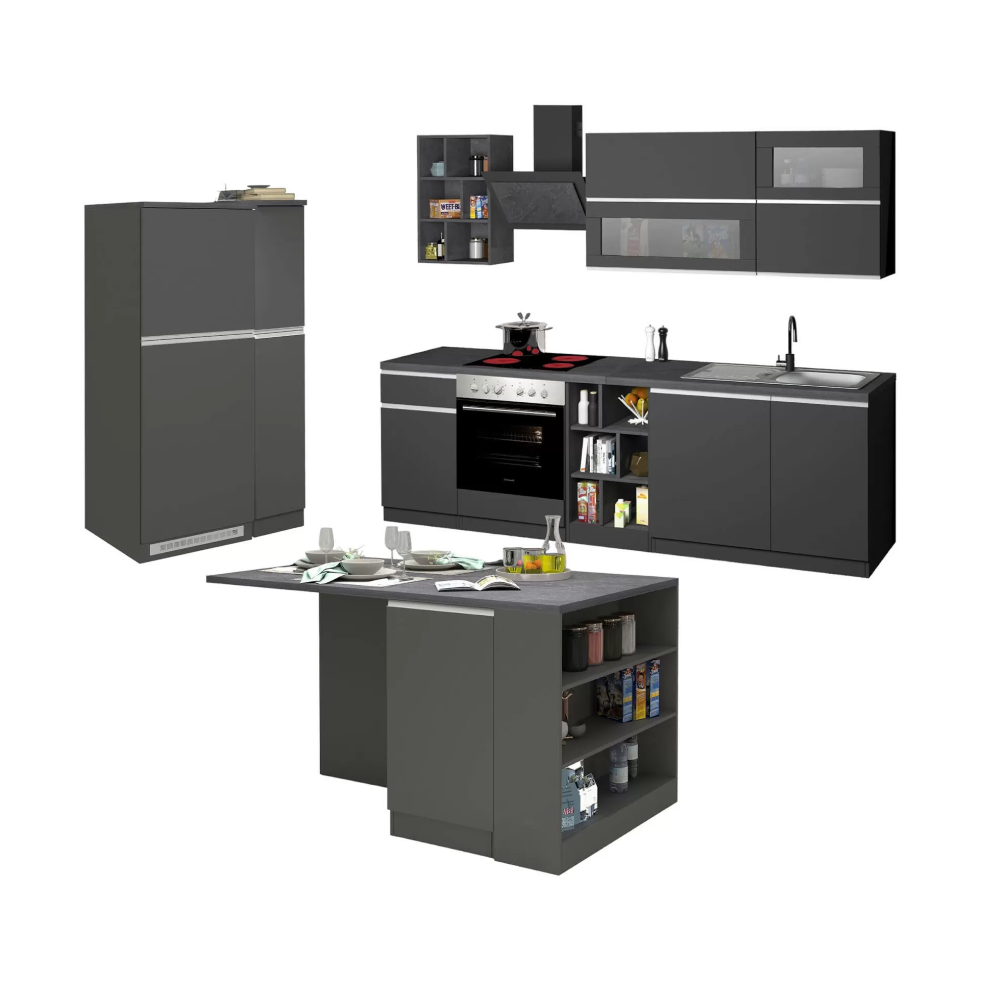 Dmora Cucine Complete<Cucina completa Dancelott, 100% Made in Italy, Antracite e Ardesia