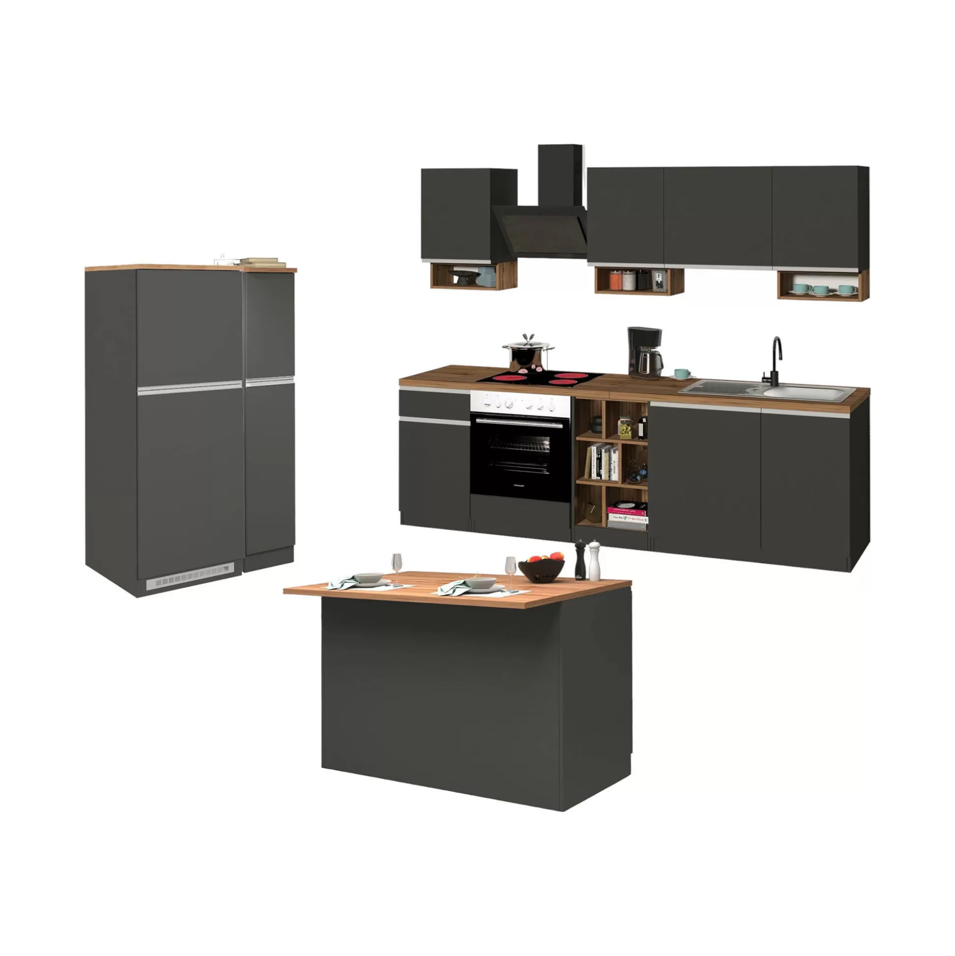 Dmora Cucine Complete<Cucina completa Danderso, 100% Made in Italy, Antracite e Rovere