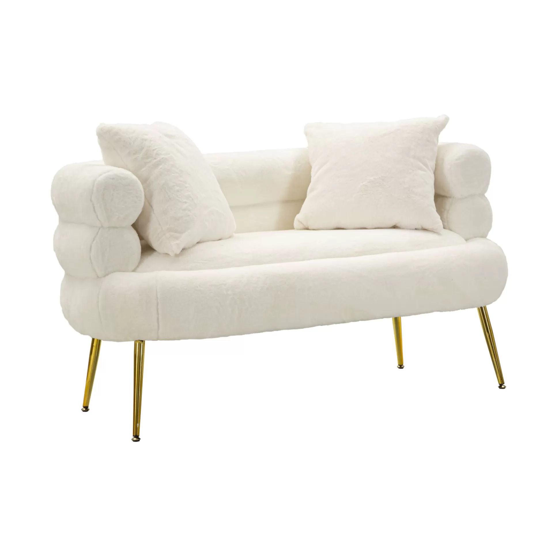 Dmora Divani Fissi 2 Posti<Divano fisso 2 posti Casier, 133x68 h69 cm, Bianco e Oro
