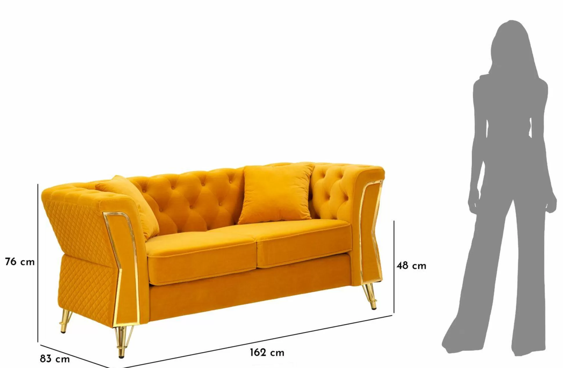 Dmora Divani Fissi 2 Posti<Divano fisso 2 posti Casio, 162x83 h76 cm, Ocra e Oro