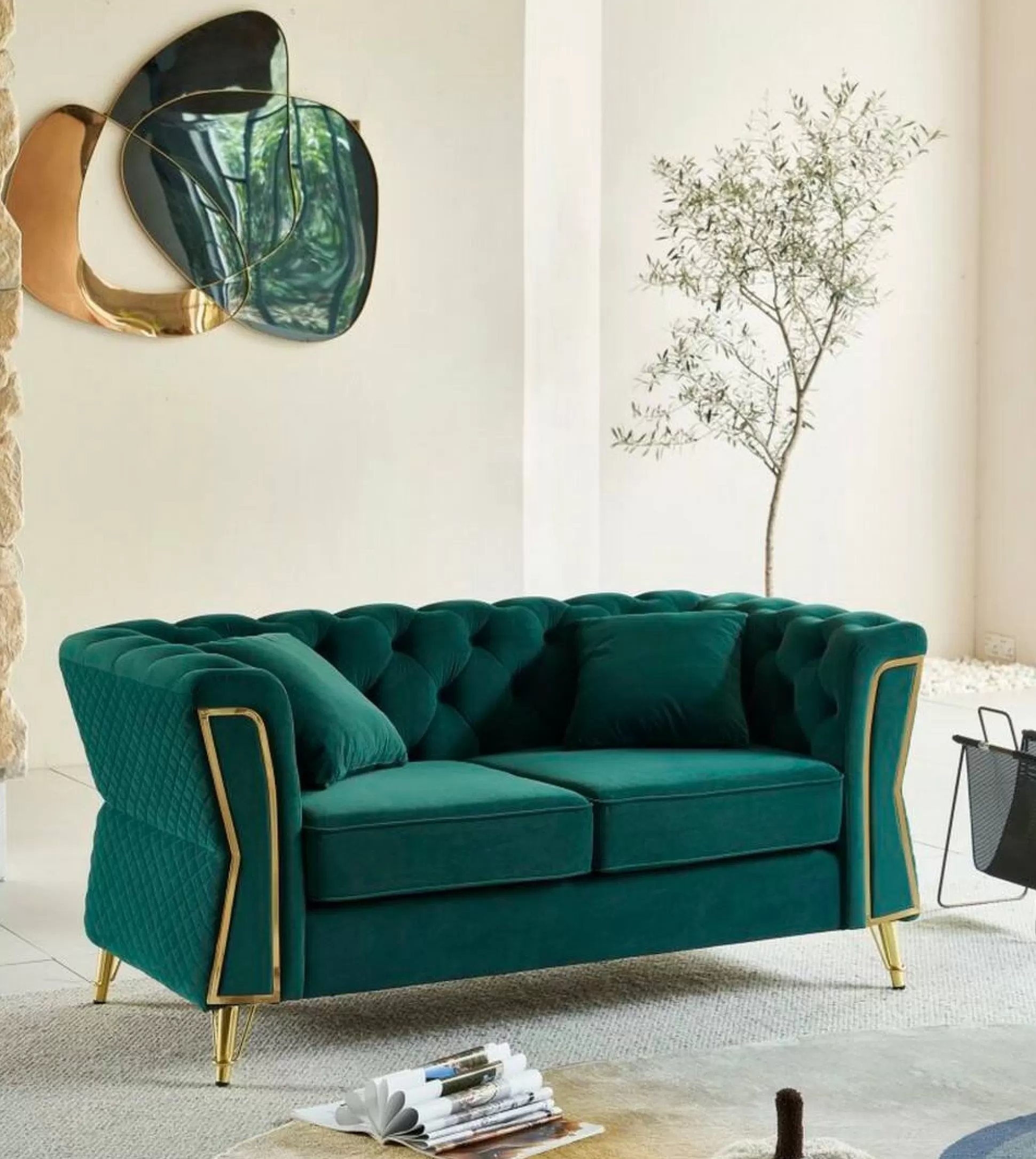 Dmora Divani Fissi 2 Posti<Divano fisso 2 posti Casio, 162x83 h76 cm, Verde e Oro