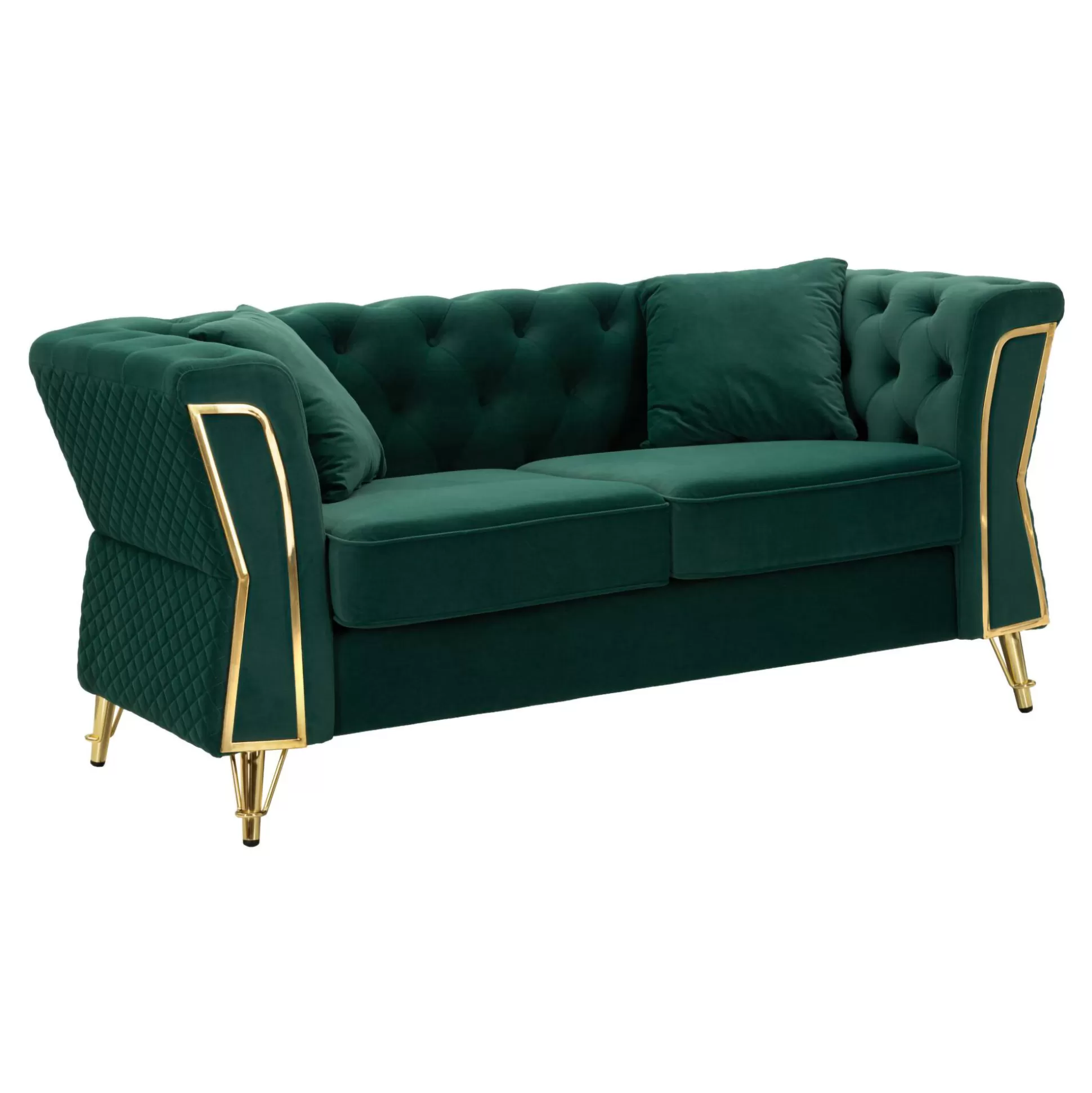 Dmora Divani Fissi 2 Posti<Divano fisso 2 posti Casio, 162x83 h76 cm, Verde e Oro