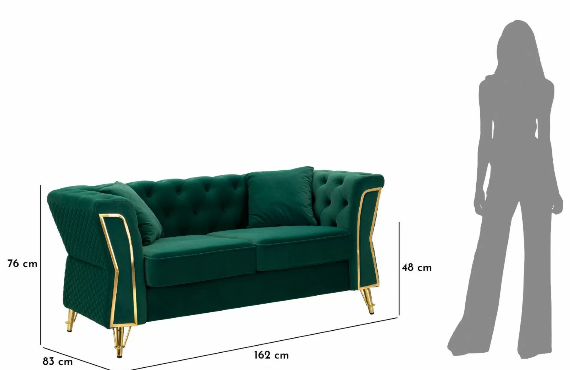 Dmora Divani Fissi 2 Posti<Divano fisso 2 posti Casio, 162x83 h76 cm, Verde e Oro