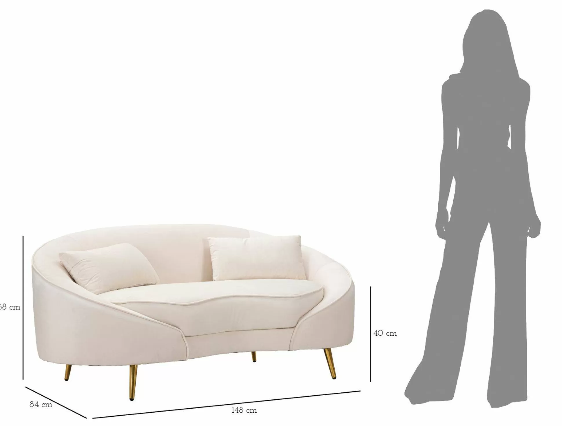 Dmora Divani Fissi 2 Posti<Divano fisso 2 posti Gupta, 148x84 h68 cm, Crema e Oro