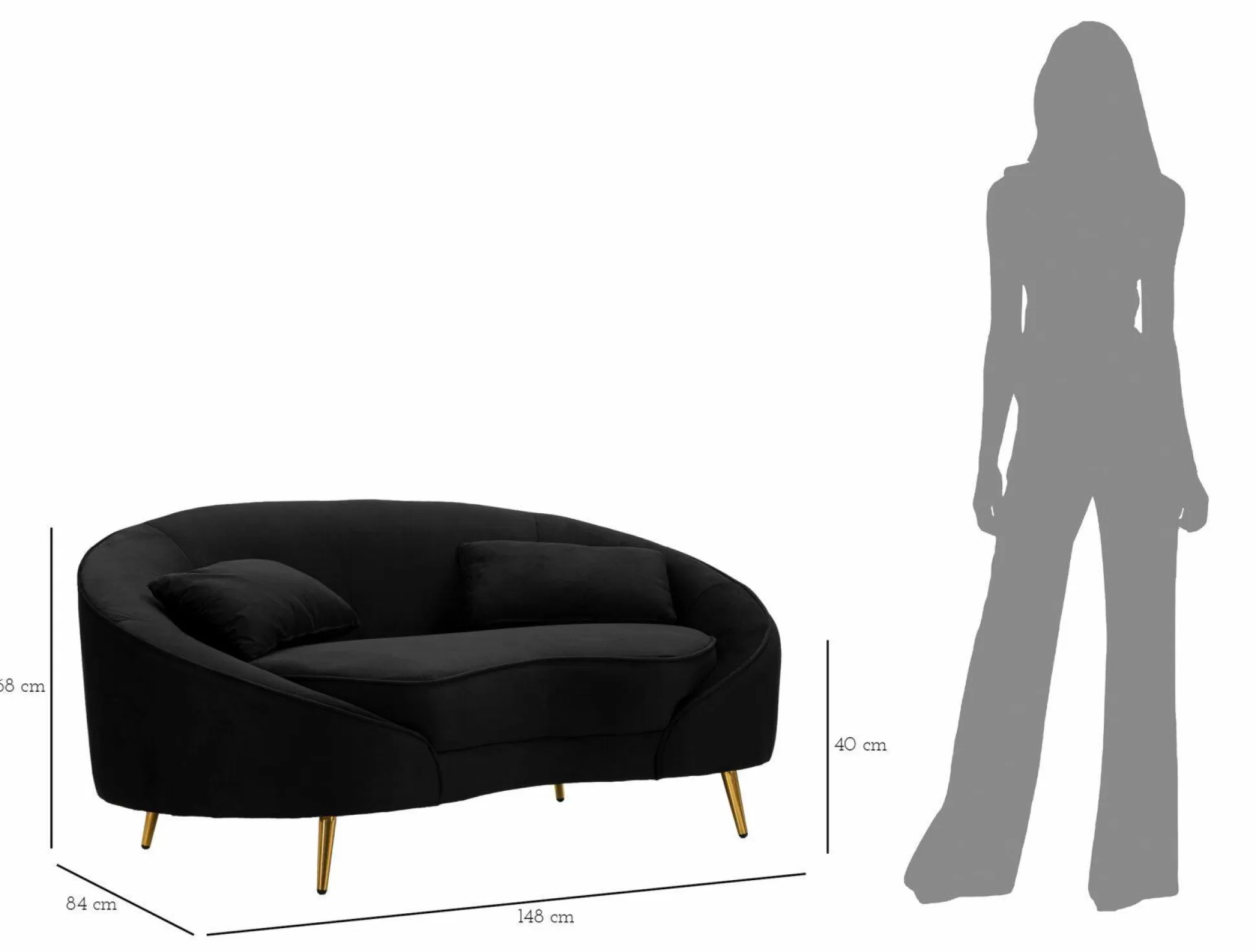 Dmora Divani Fissi 2 Posti<Divano fisso 2 posti Gupta, 148x84 h68 cm, Nero e Oro