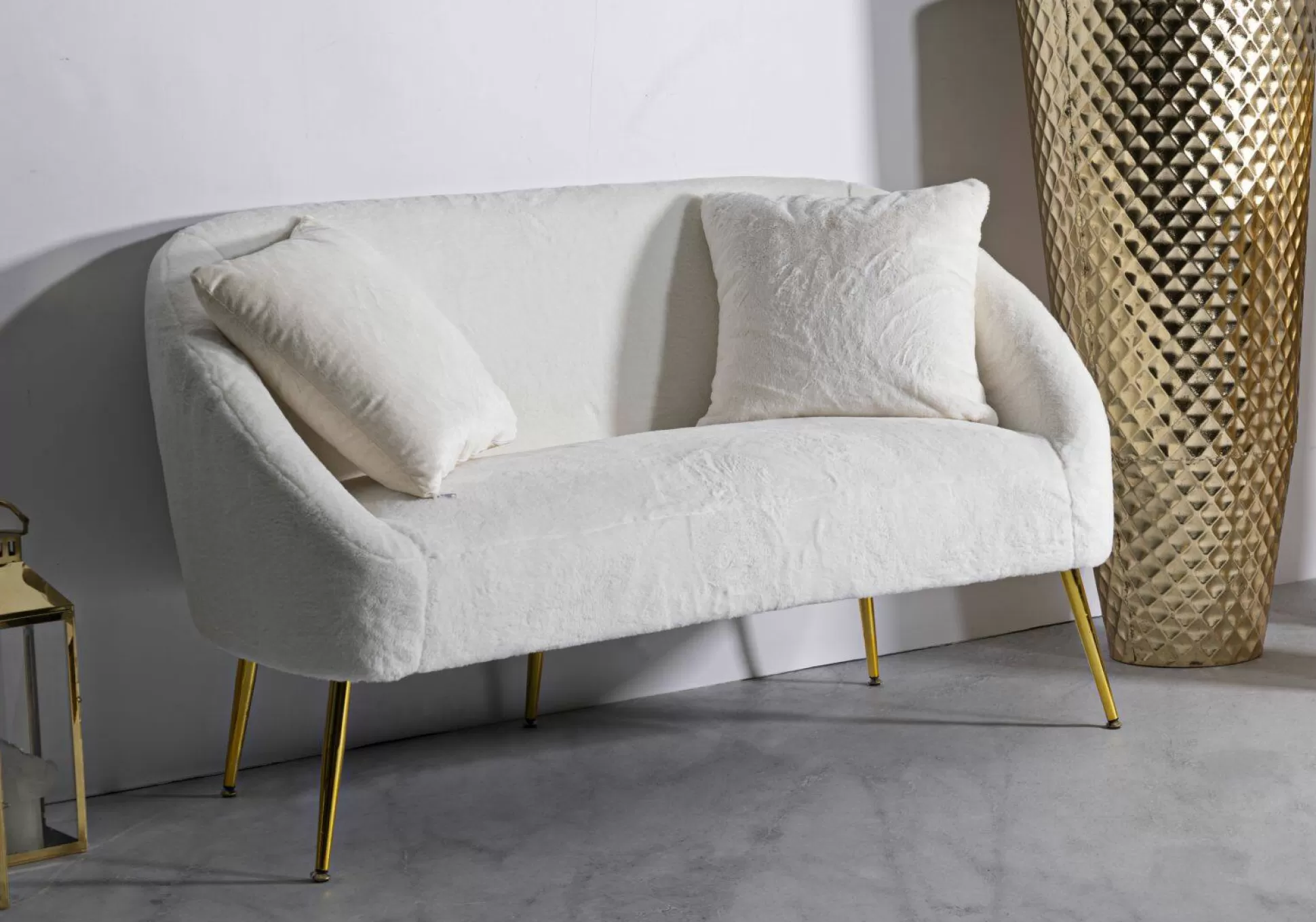 Dmora Divani Fissi 2 Posti<Divano fisso 2 posti Pittari, 137x69 h79 cm, Bianco e Oro