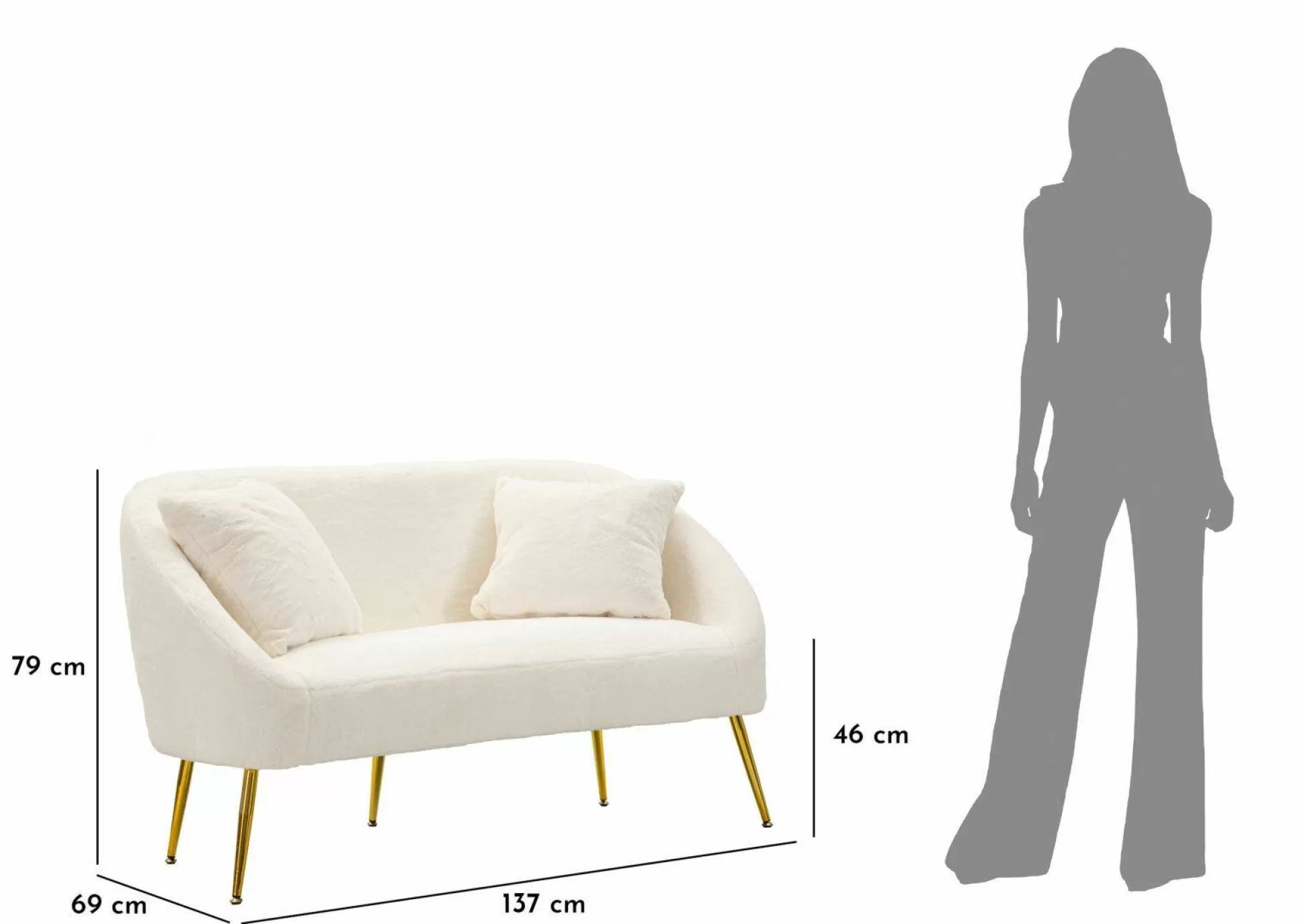 Dmora Divani Fissi 2 Posti<Divano fisso 2 posti Pittari, 137x69 h79 cm, Bianco e Oro