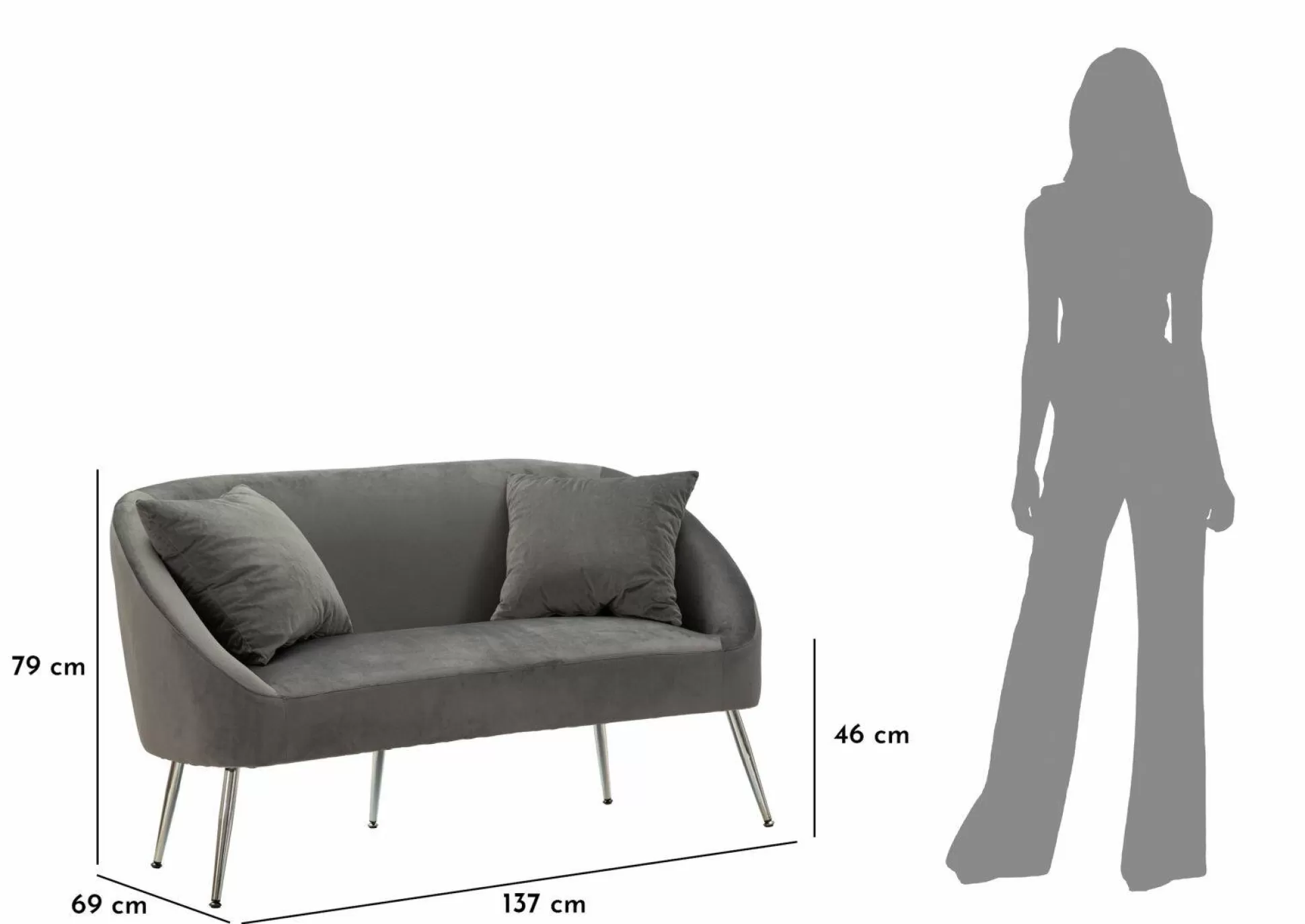 Dmora Divani Fissi 2 Posti<Divano fisso 2 posti Pittari, 137x69 h79 cm, Grigio e Argento