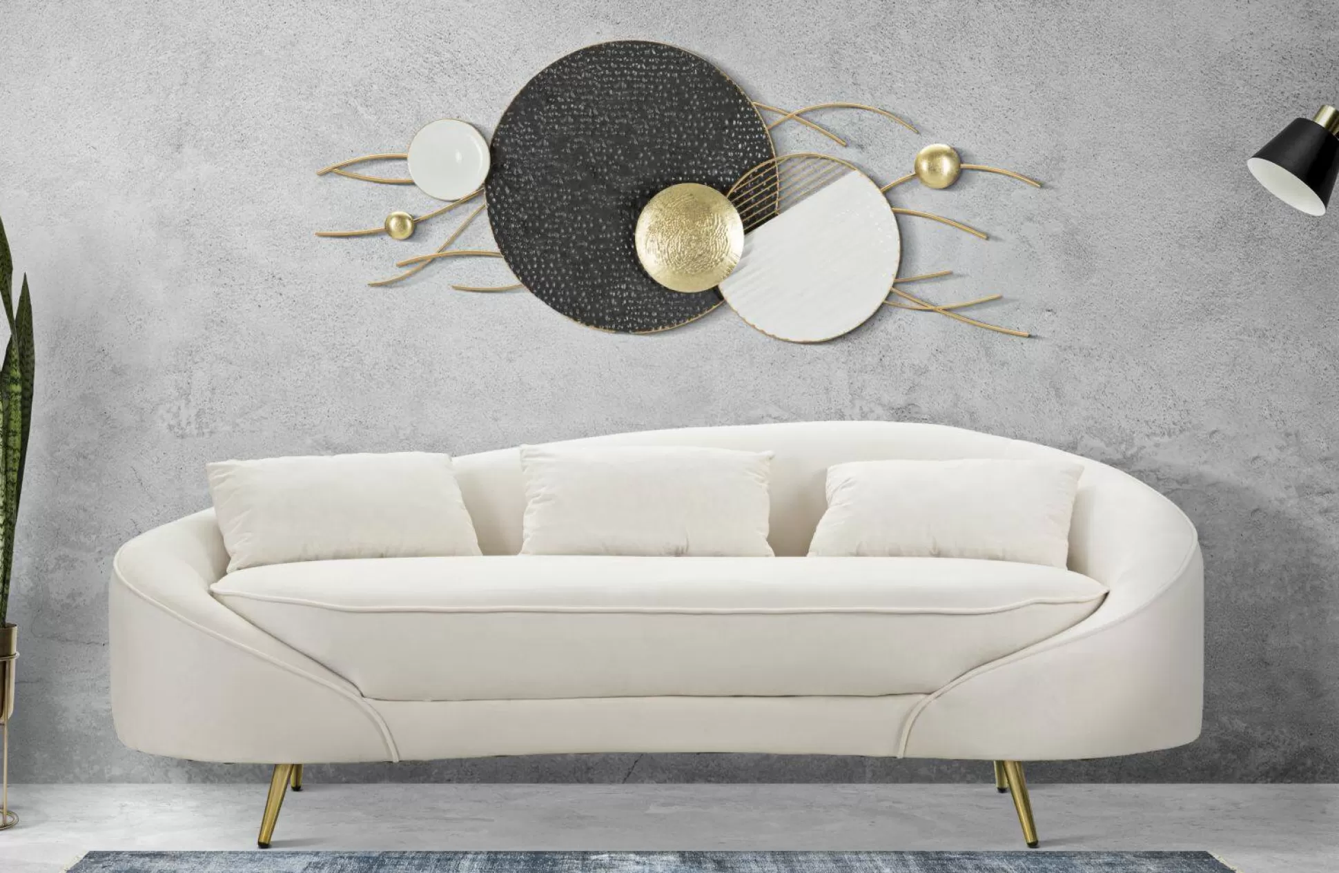 Dmora Divani Fissi 3 Posti<Divano fisso 3 posti Verte, 185x84 h68 cm, Crema e Oro